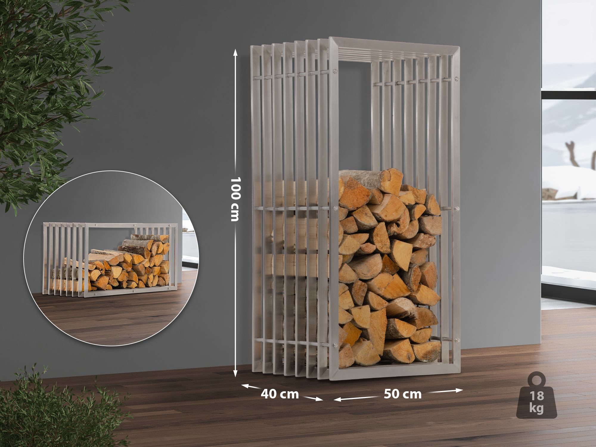 Porte-bûches Irving en acier inoxydable
