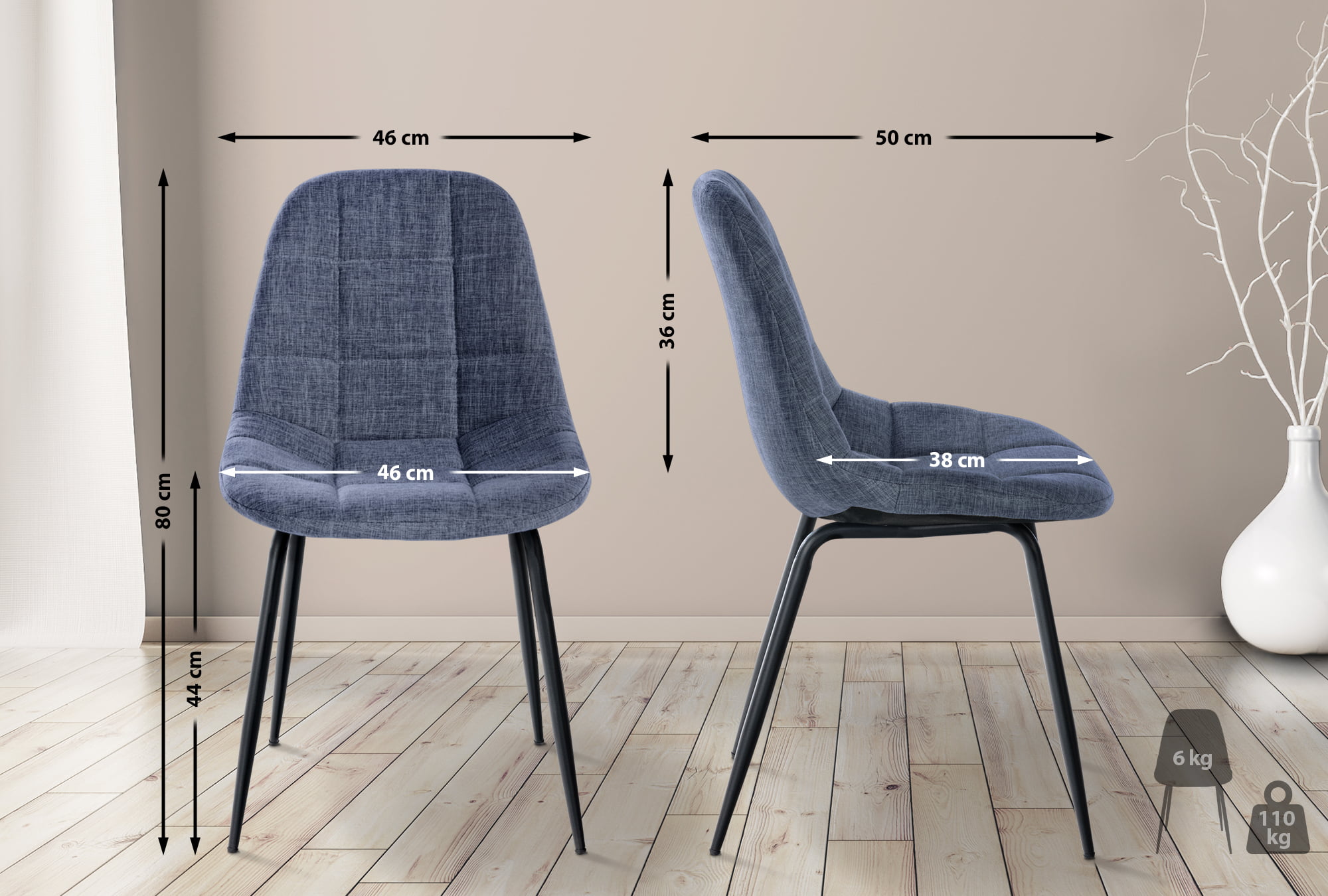 Chaise de salle à manger Tom avec Pieds en métal noir