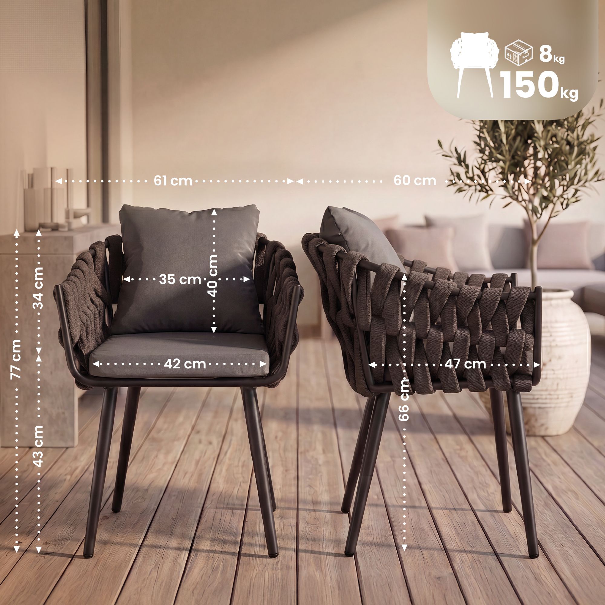 Fauteuil de jardin Naxos taupe avec coussin d'assise