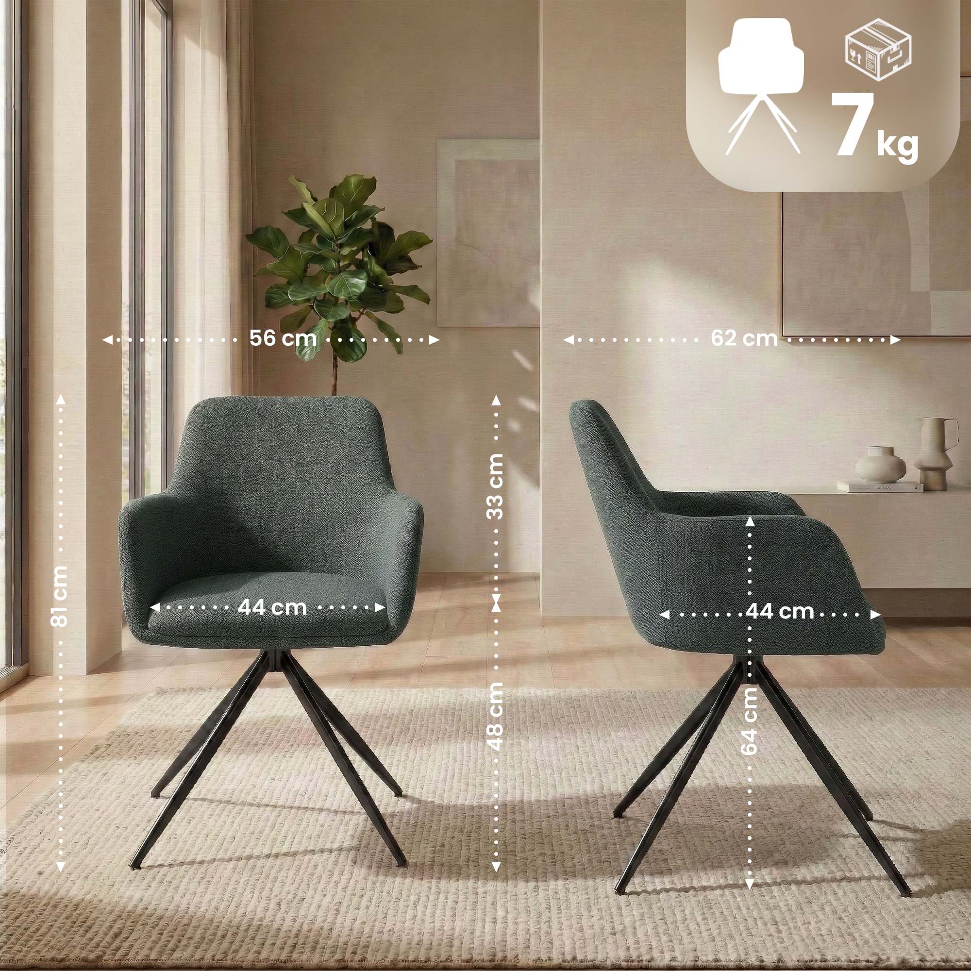 Lot de 2 chaises de salle a manger Olema en tissu