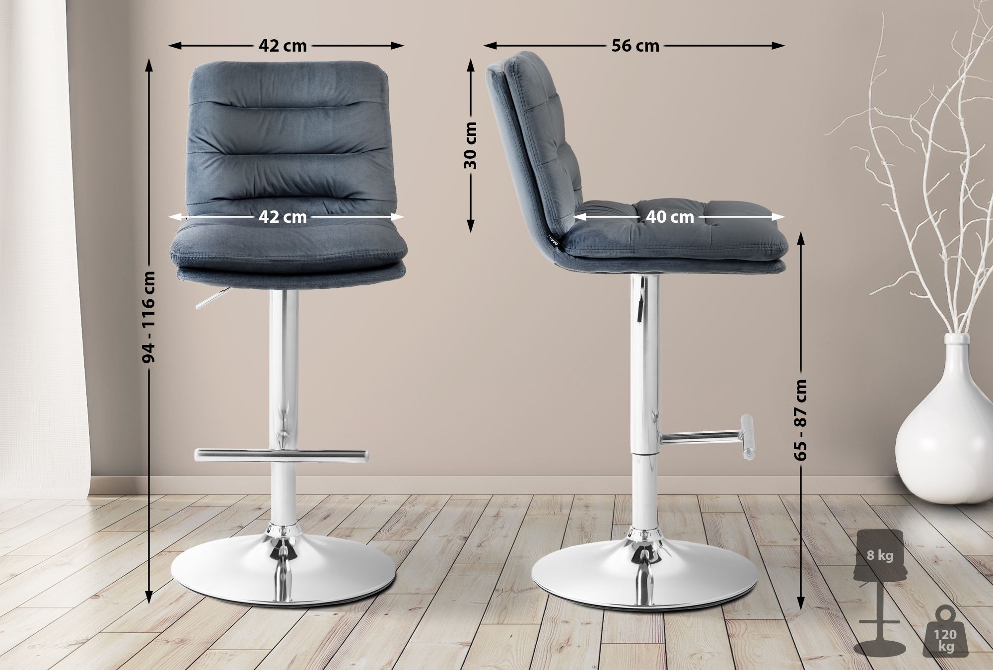 Tabouret de bar Damar velours