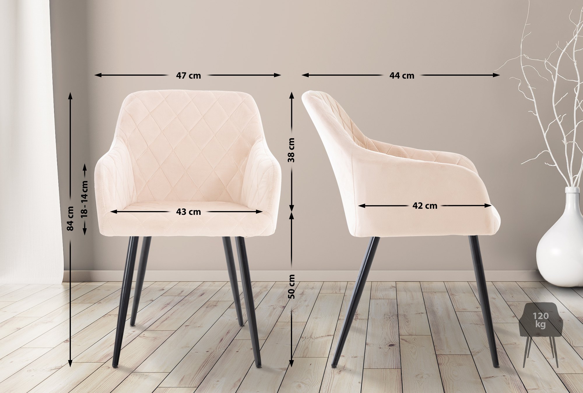 Lot de 2 chaises de salle à manger Shila avec Piètement en Métal noir