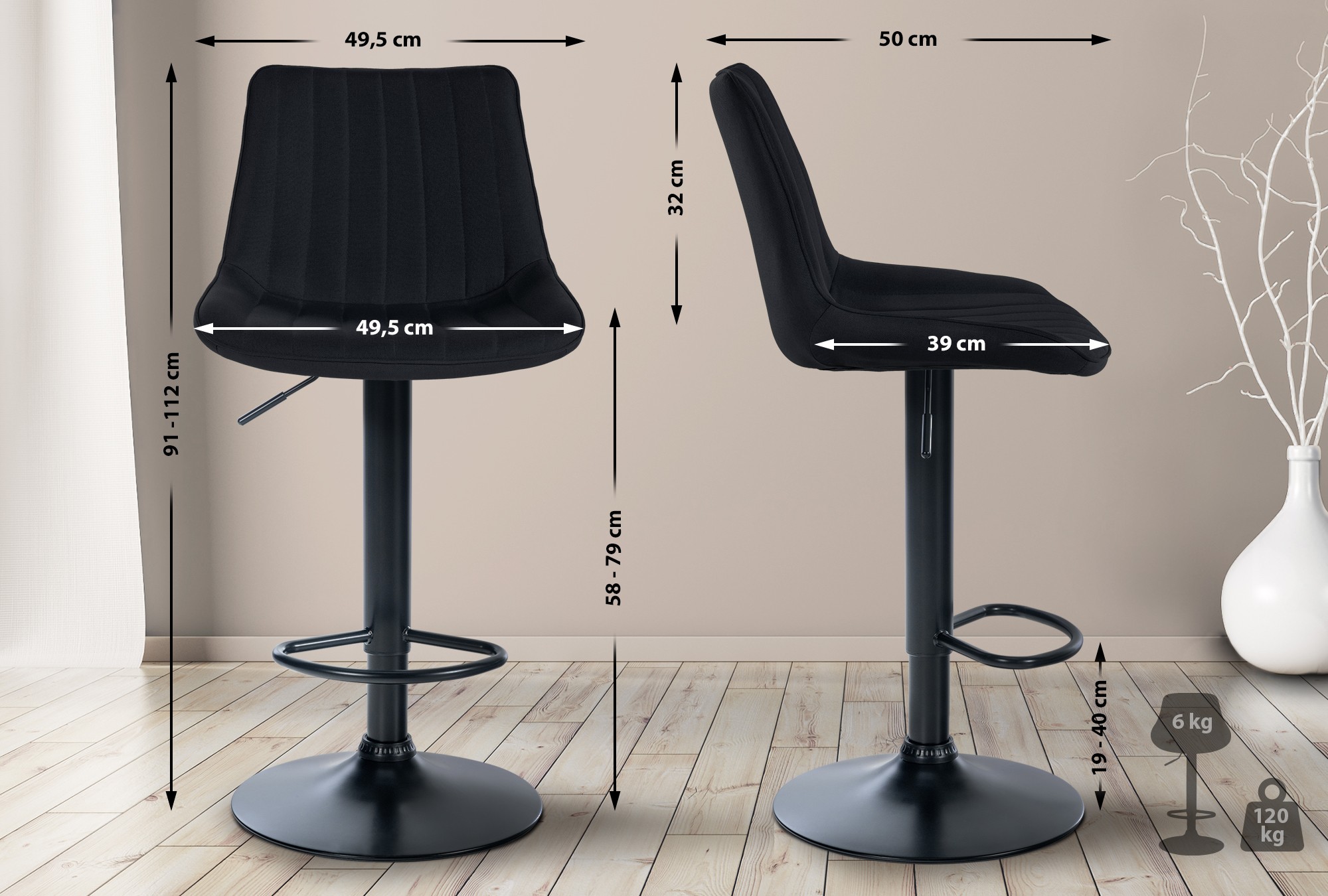 Tabouret de bar Toni en Tissu Pied trompette en Métal
