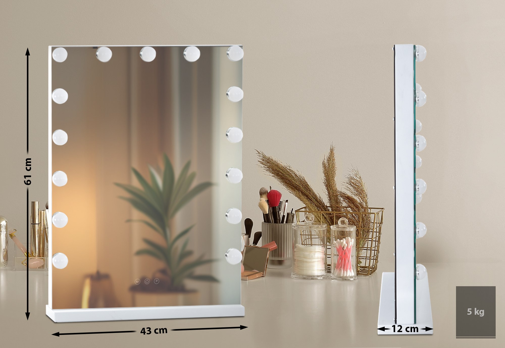 Miroir Led de Maquillage Murrieta avec lumière réglable et port USB