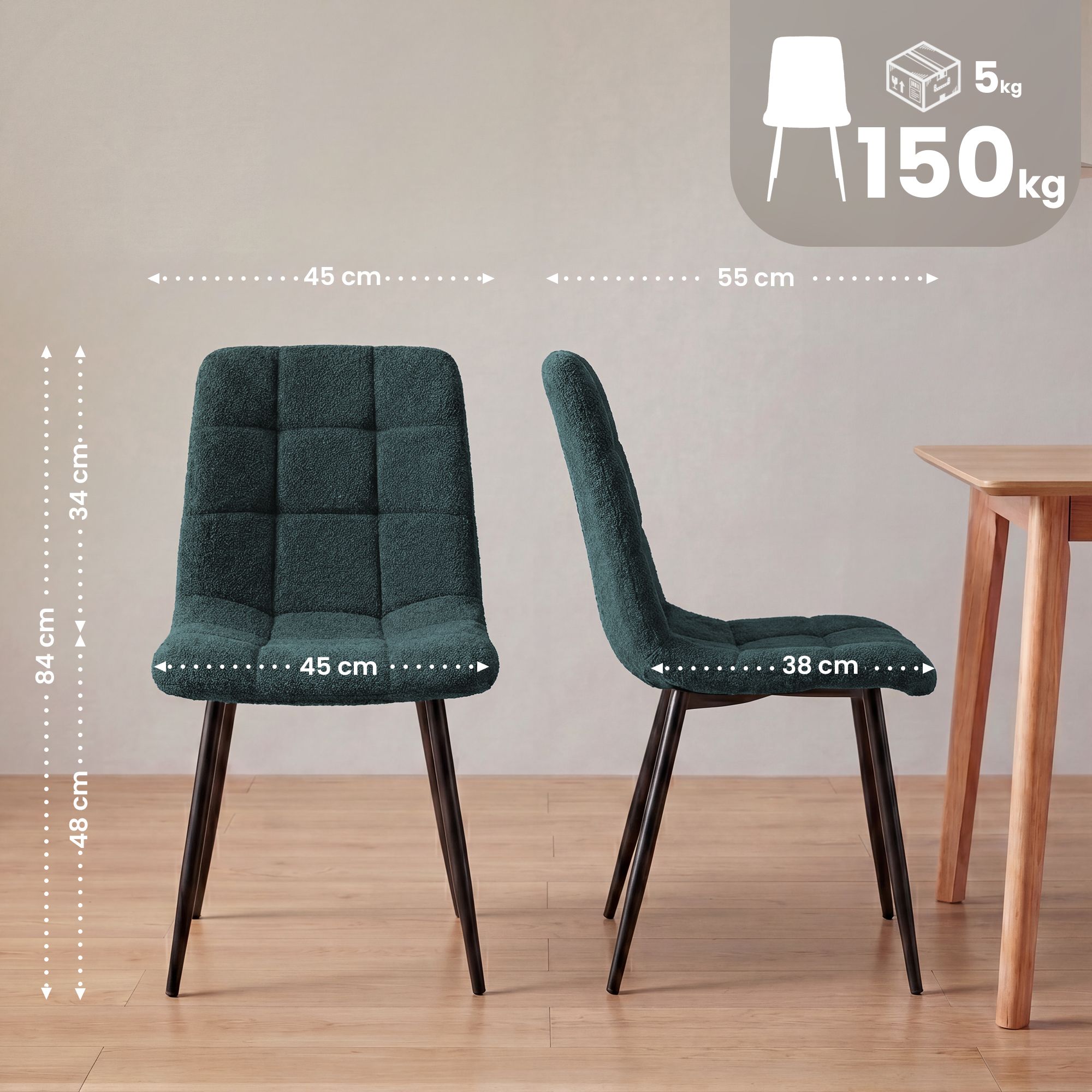 Chaise de salle a manger Antibes en tissu teddy