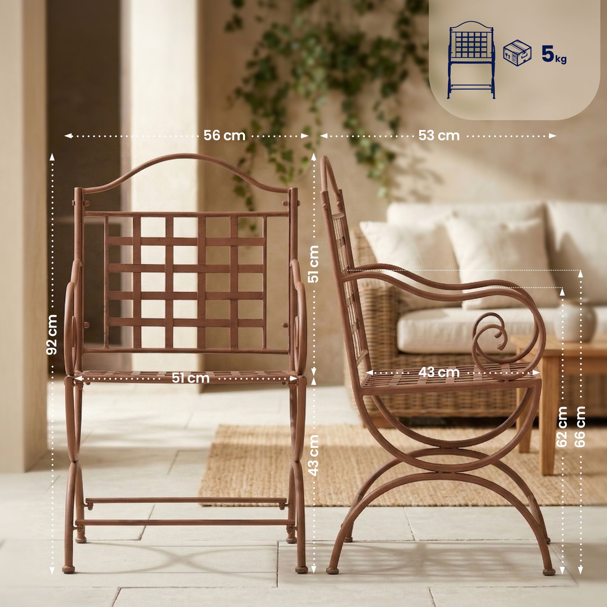 Ensemble de jardin Viro avec 2 chaises