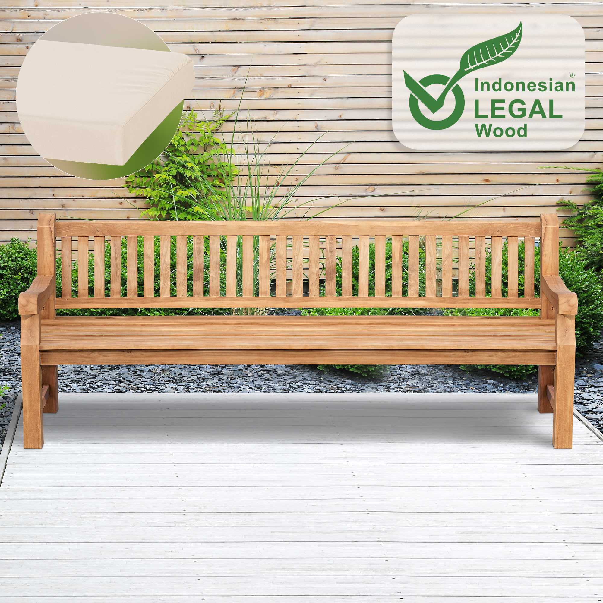 Banc de jardin en teck Daxon avec coussin d'assise