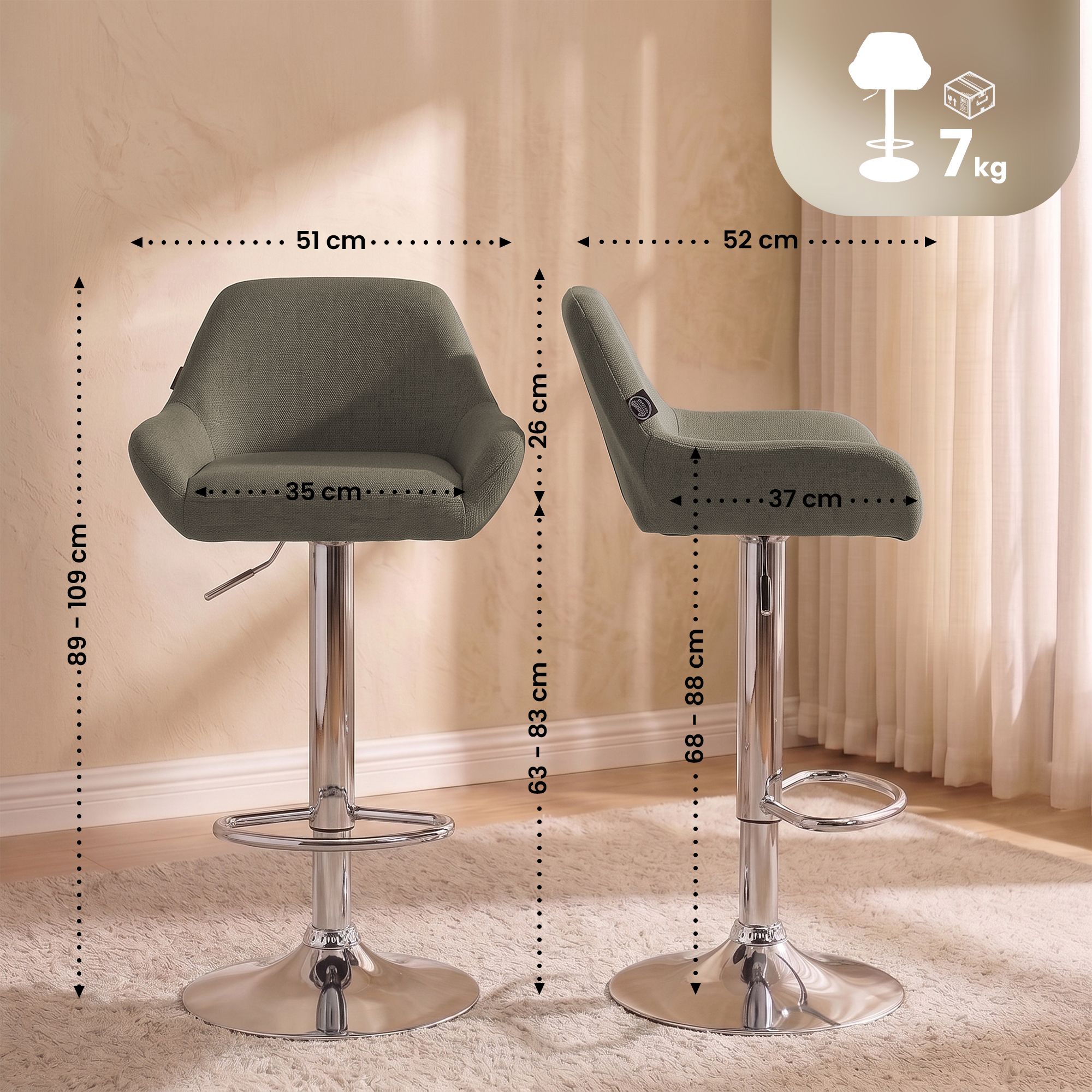 Lot de 2 tabourets de bar Braga en tissu