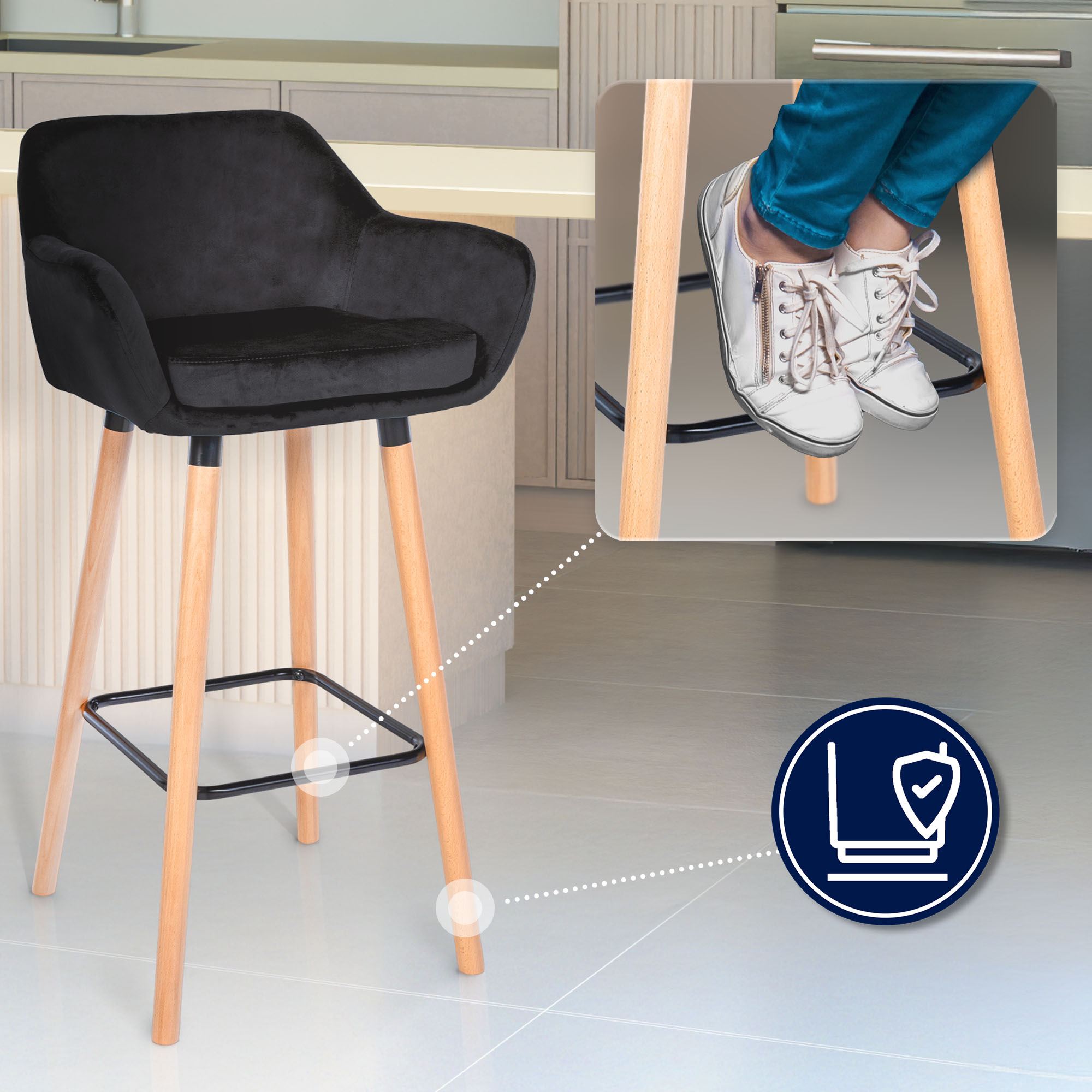 Lot de 2 tabourets de bar Grant en velours