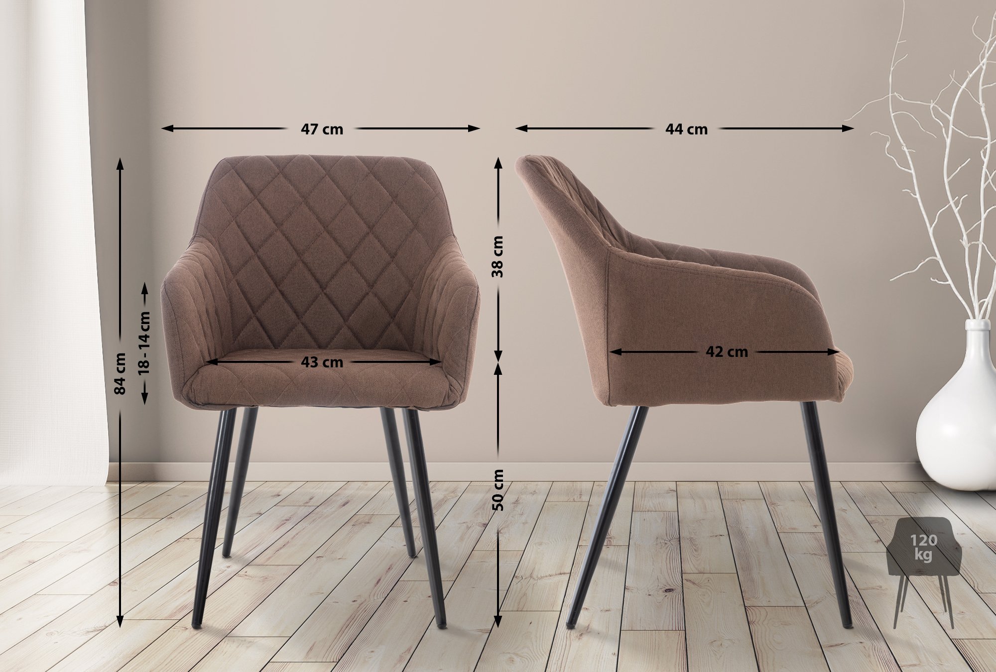 Chaise de salle à manger Shila avec Piètement en Métal noir