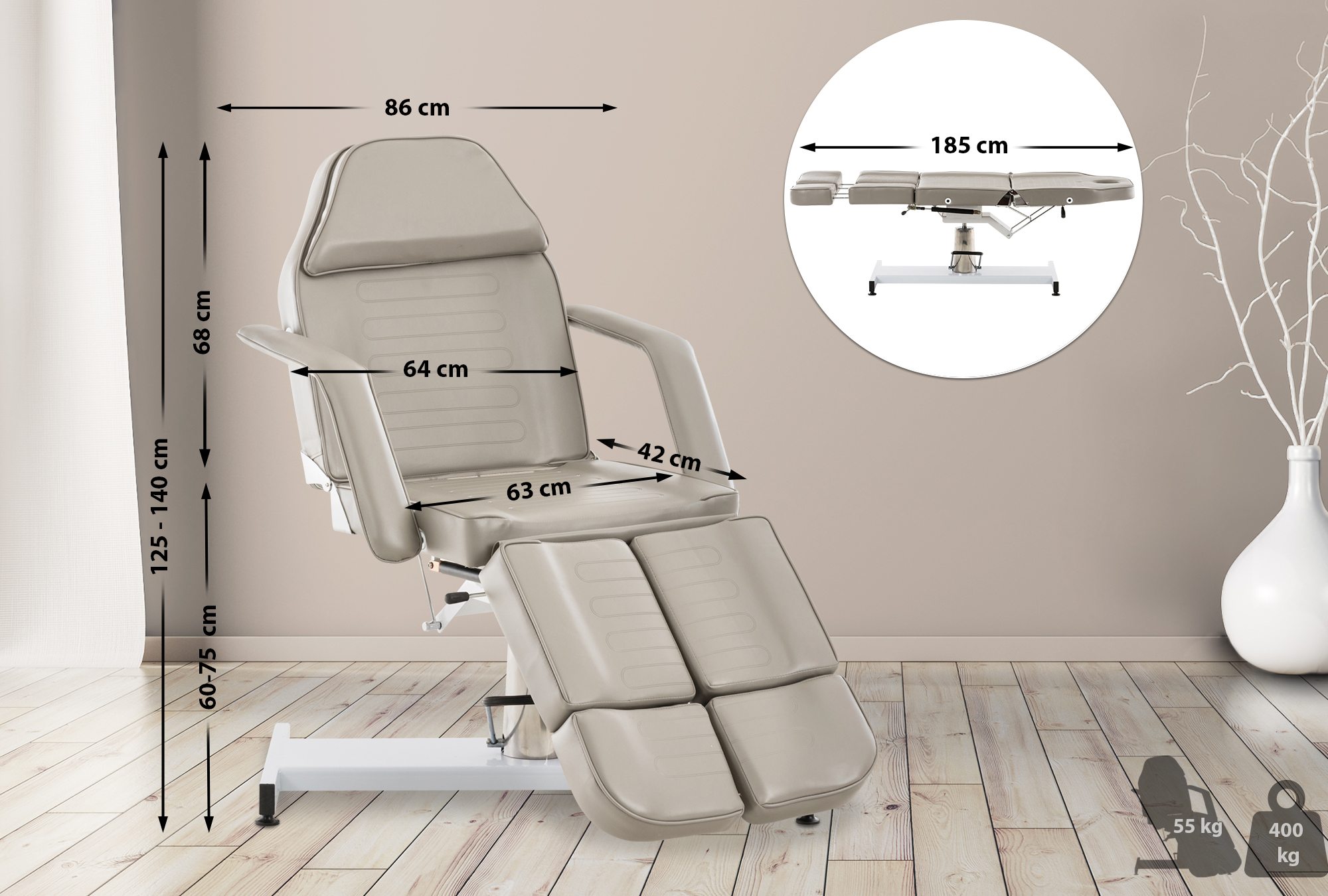 Fauteuil Lit de massage hydraulique Split ajustable Inclinable
