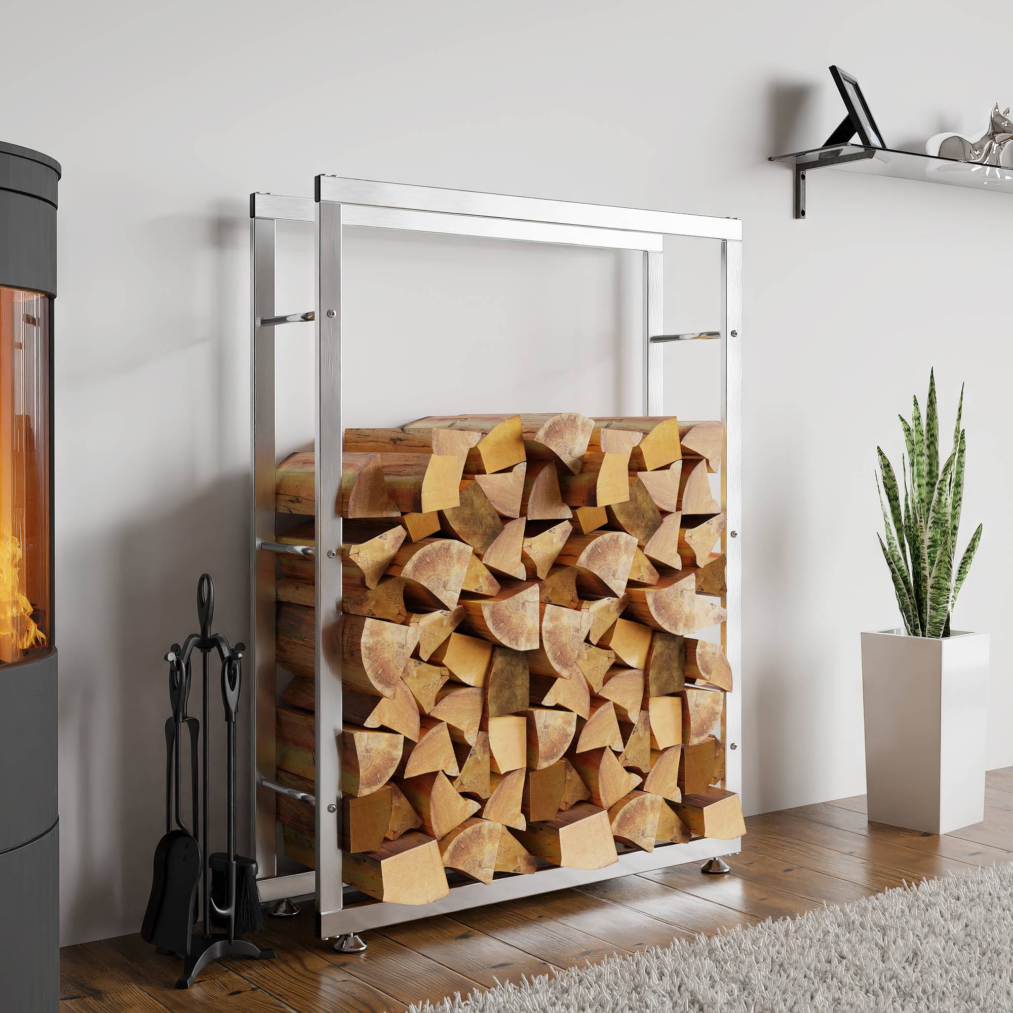 Porte-bûches Keri en acier inoxydable