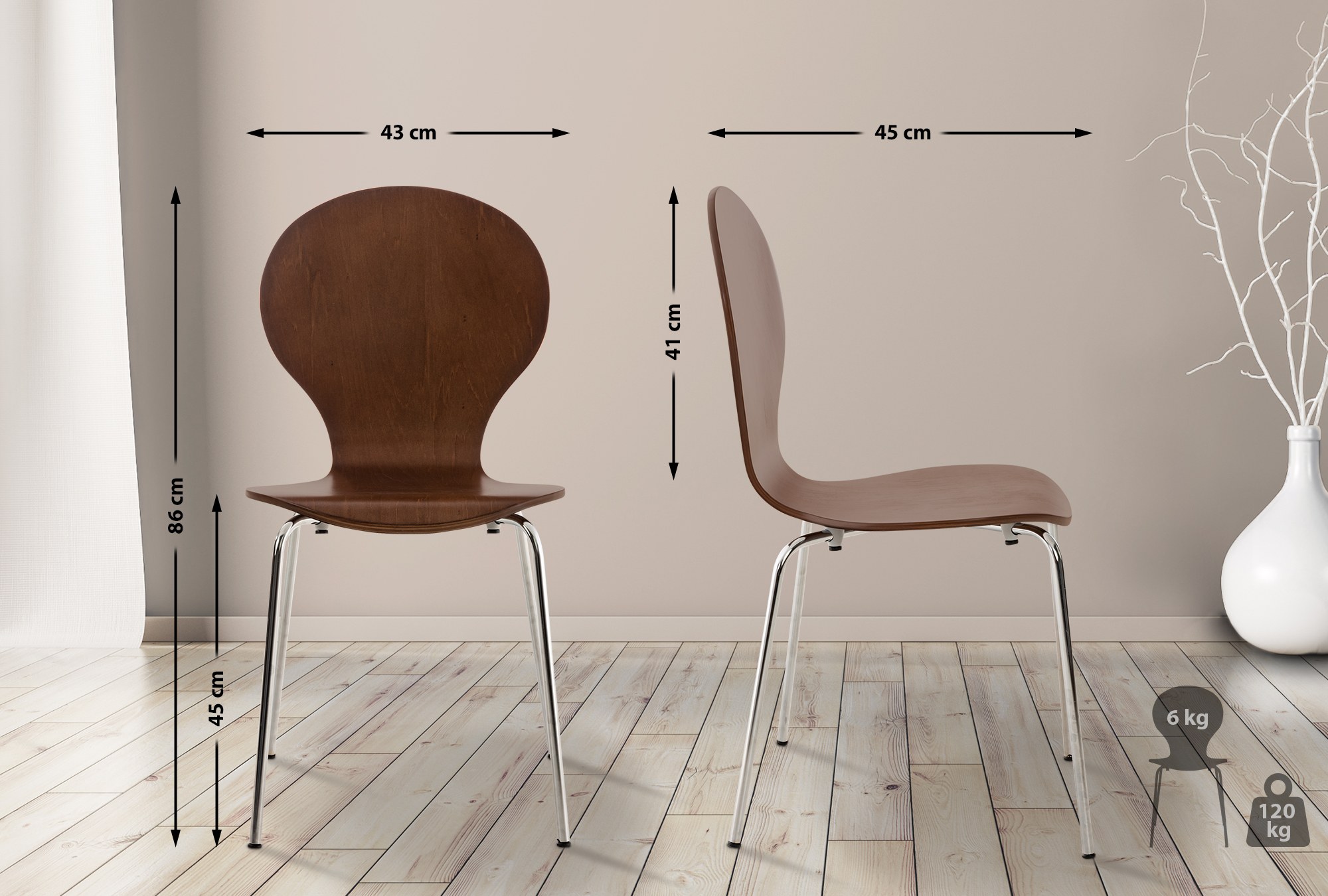 Lot de 4 chaises empilables en bois Diego