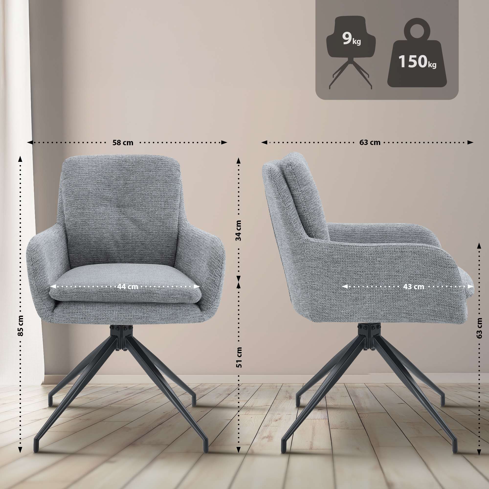 Lot de 2 chaises de salle à manger Pickett en tissu
