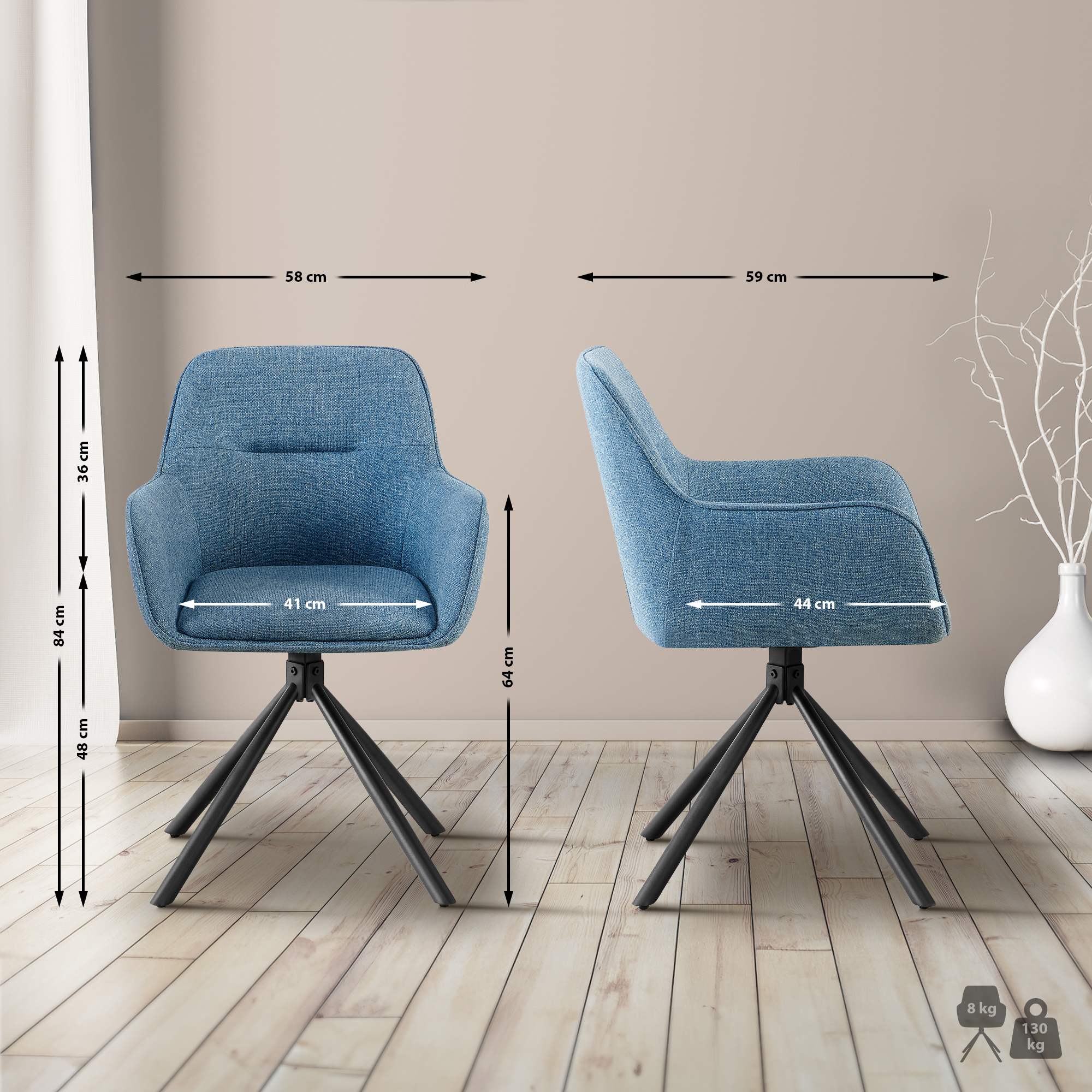 Lot de 2 chaises Tipton tissu