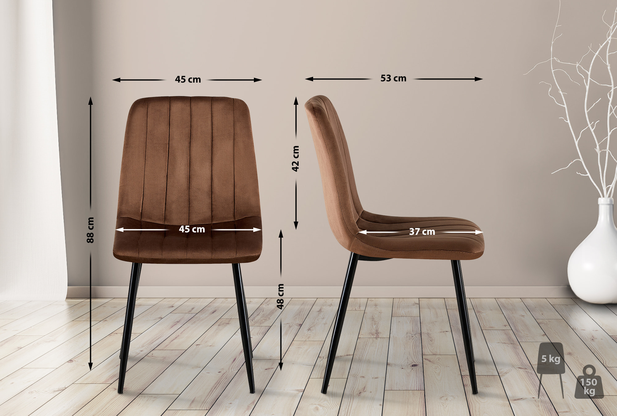 Lot de 4 Chaises de salle à manger Dijon avec Piètement en métal noir