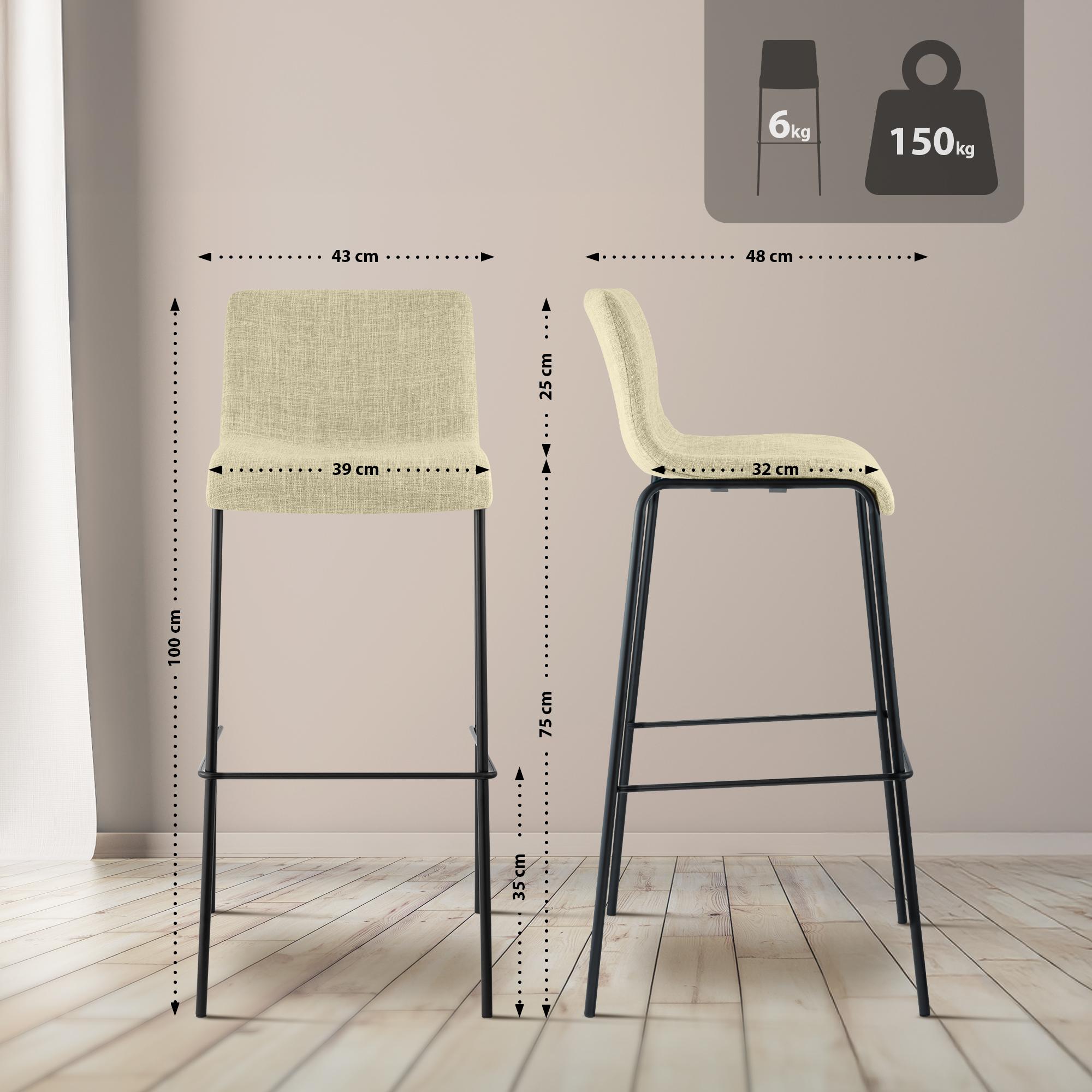 Lot de 2 tabourets de bar Hover en tissu, pieds metalliques