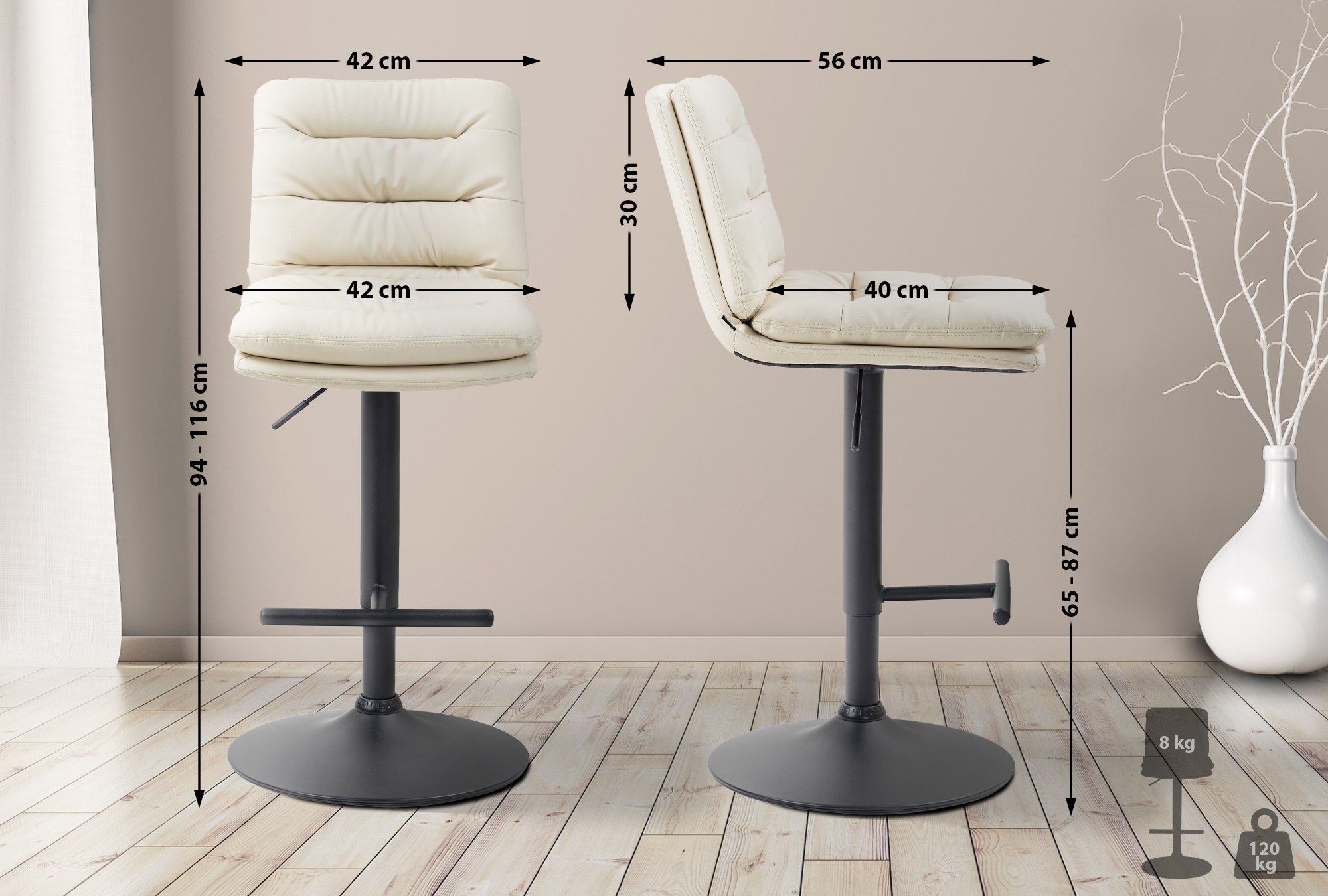 Lot de 2 tabourets de bar Damar en similicuir