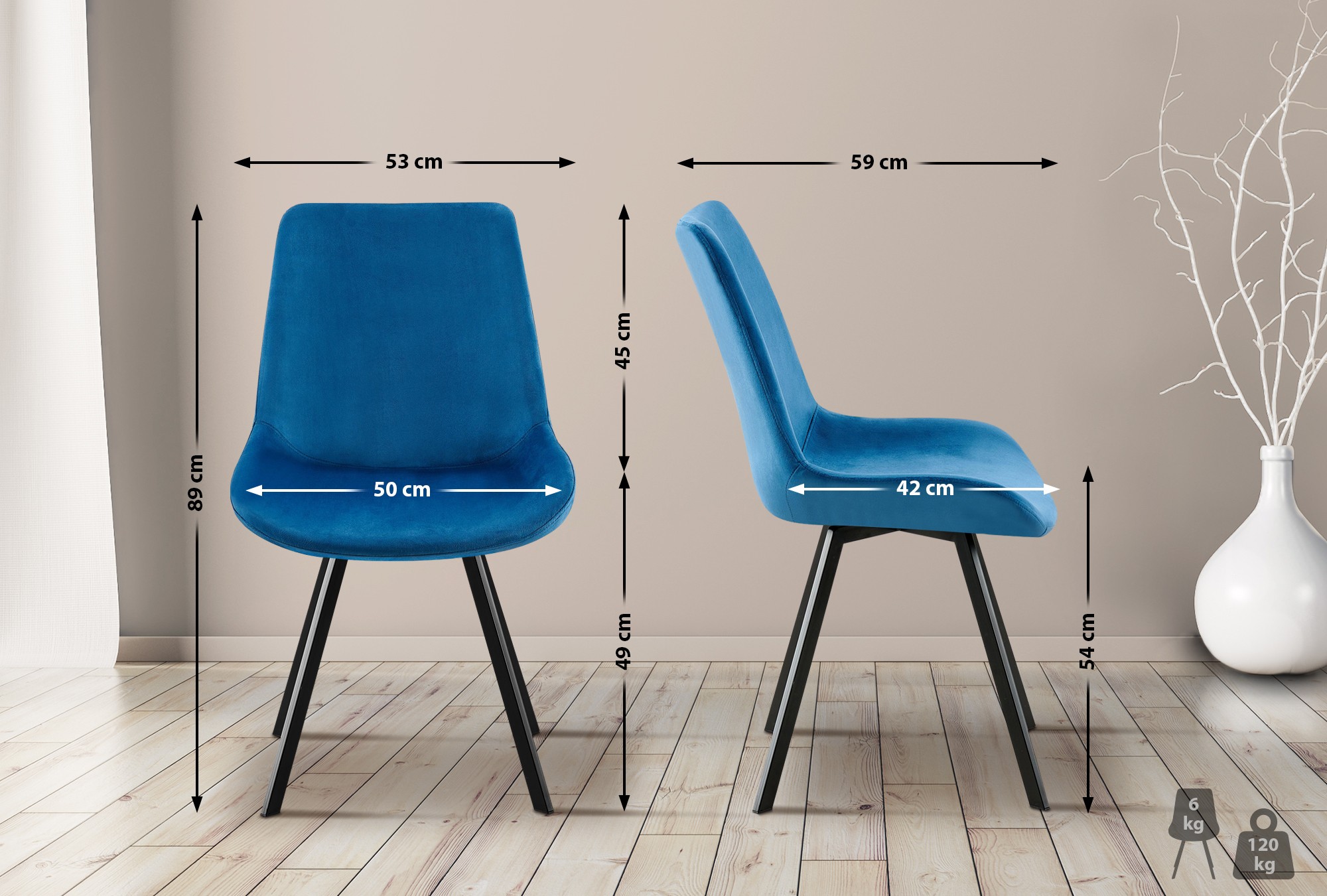 Lot de 2 chaises de salle à manger Lewes velours