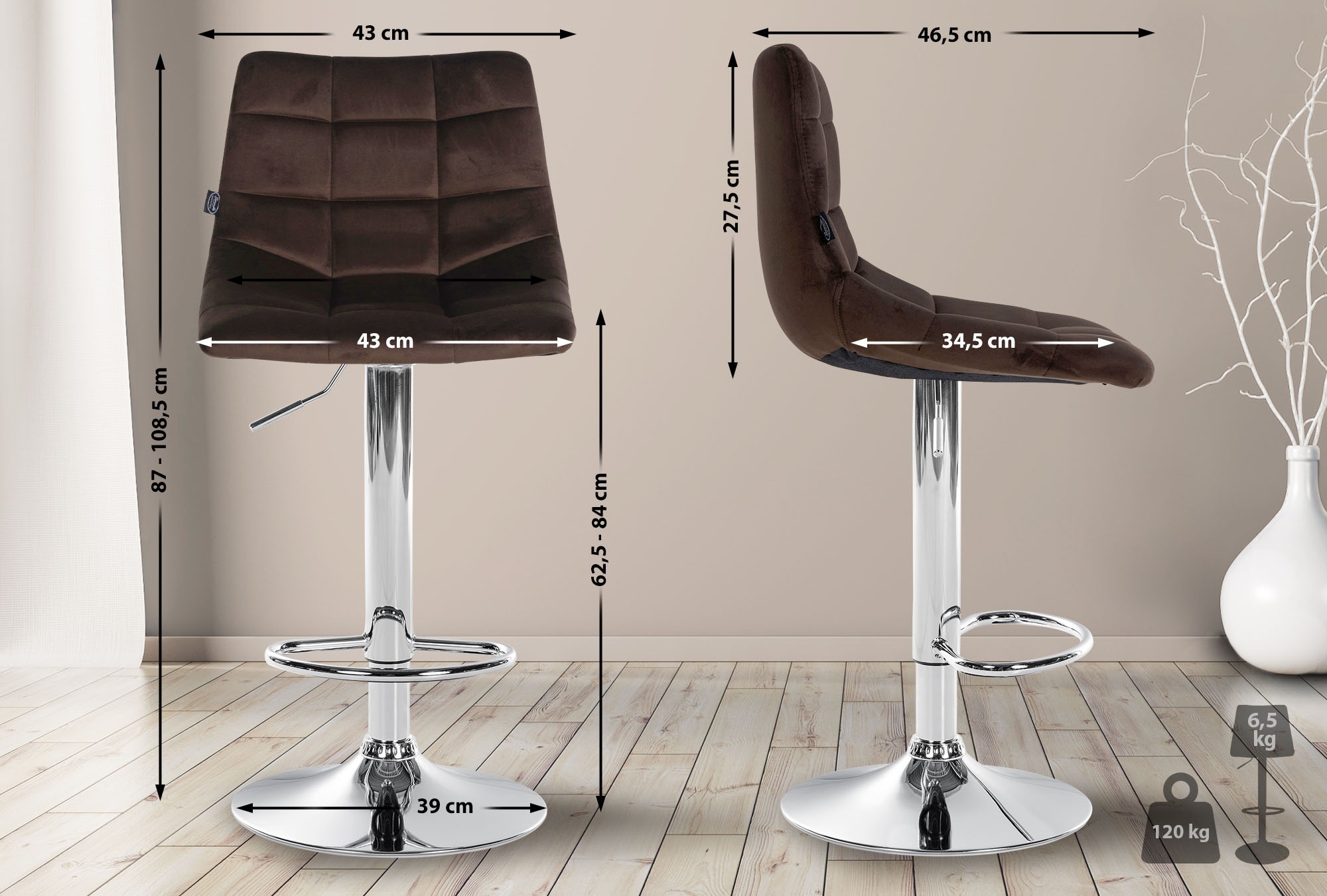 Lot de 2 tabourets de bar Jerry velours