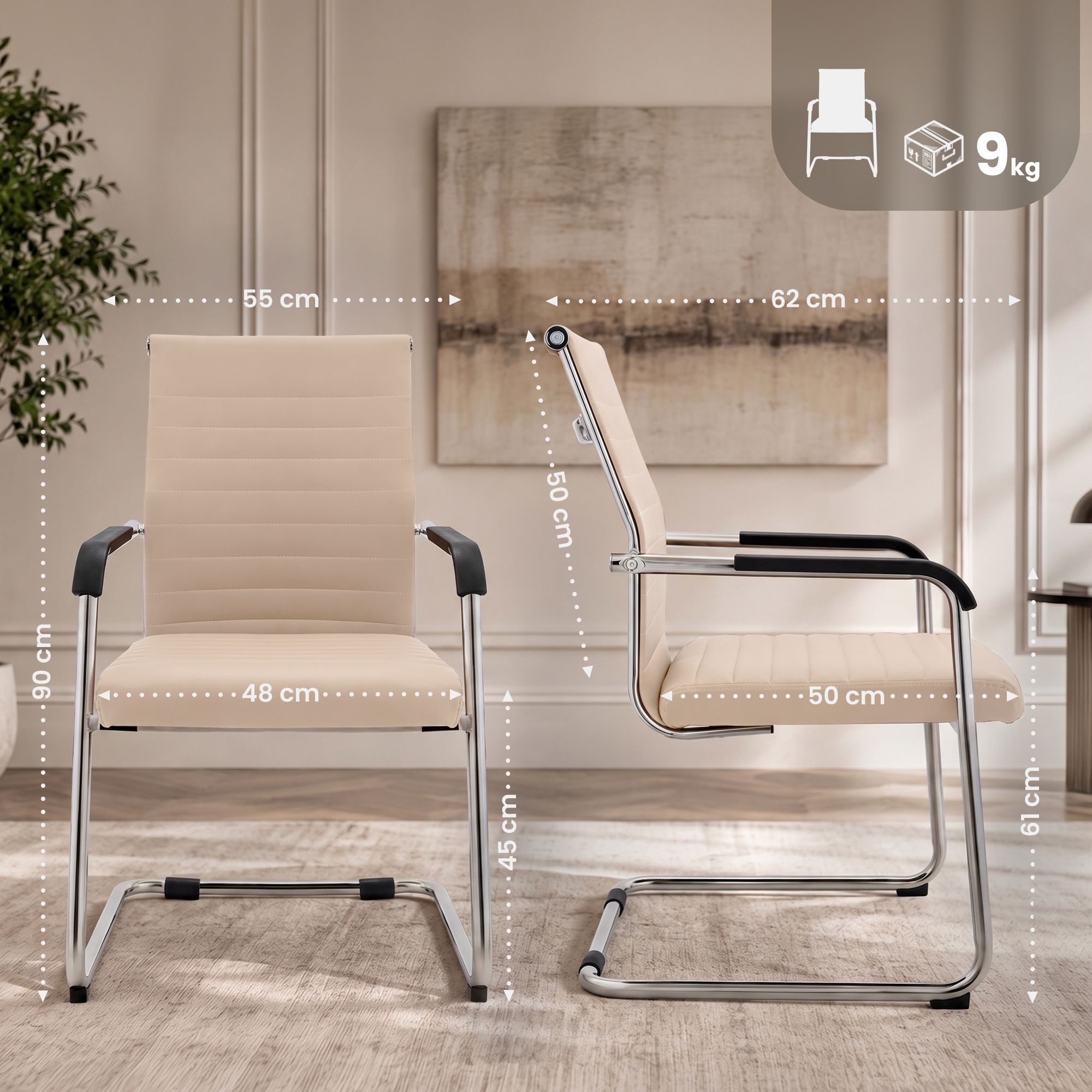 Lot de 2 chaises cantilever Hakon, aspect cuir