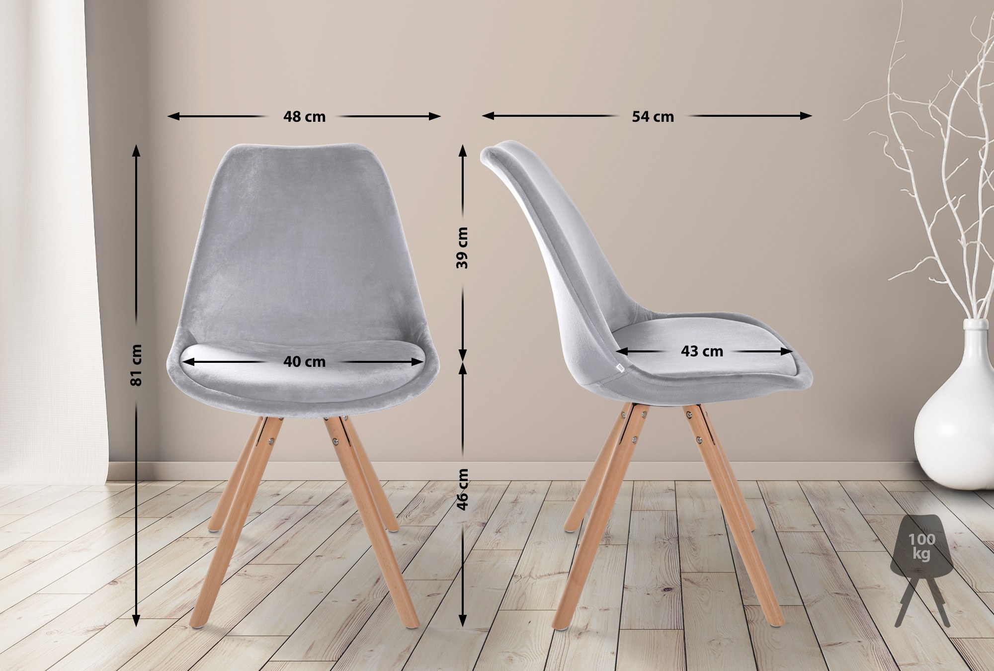 Chaise de salle à manger Sofia en velours avec Pieds en bois