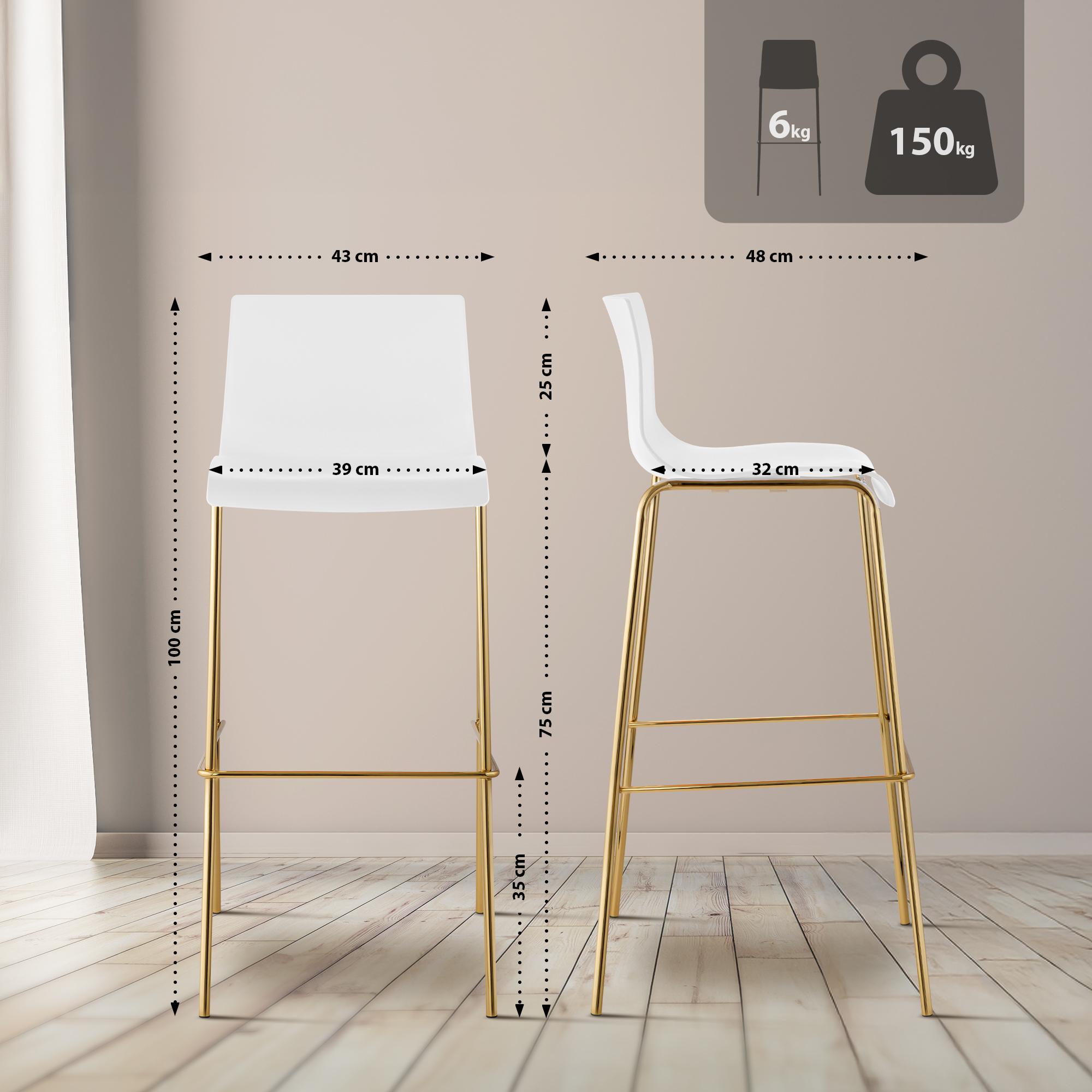Lot de 2 tabourets de bar Hover, plastique, piètement 4 pieds, doré