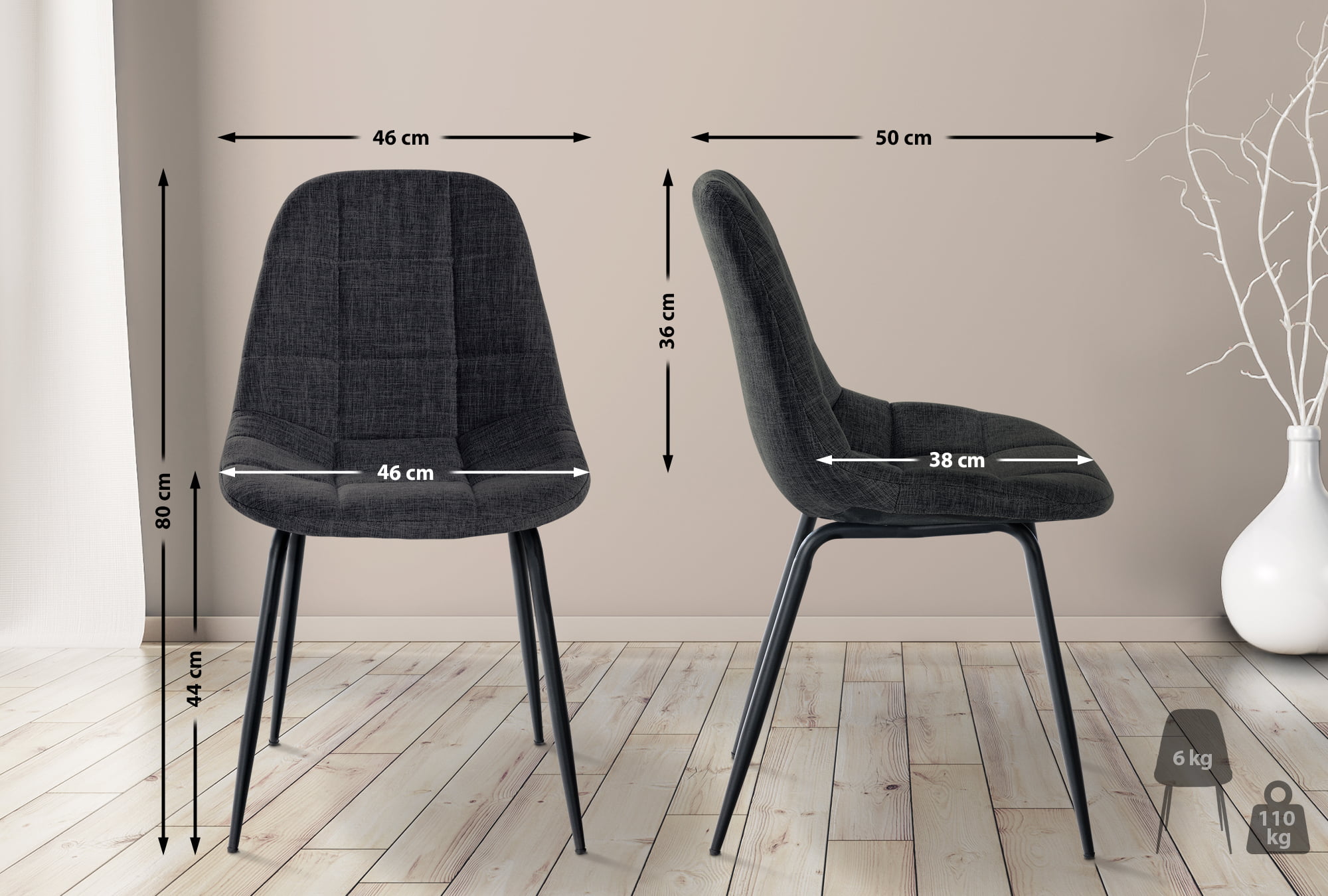 Chaise de salle à manger Tom avec Pieds en métal noir