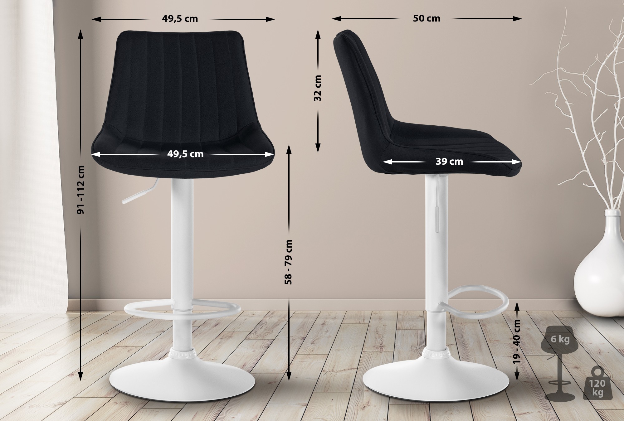 Tabouret de bar Toni en Tissu Pied trompette en Métal