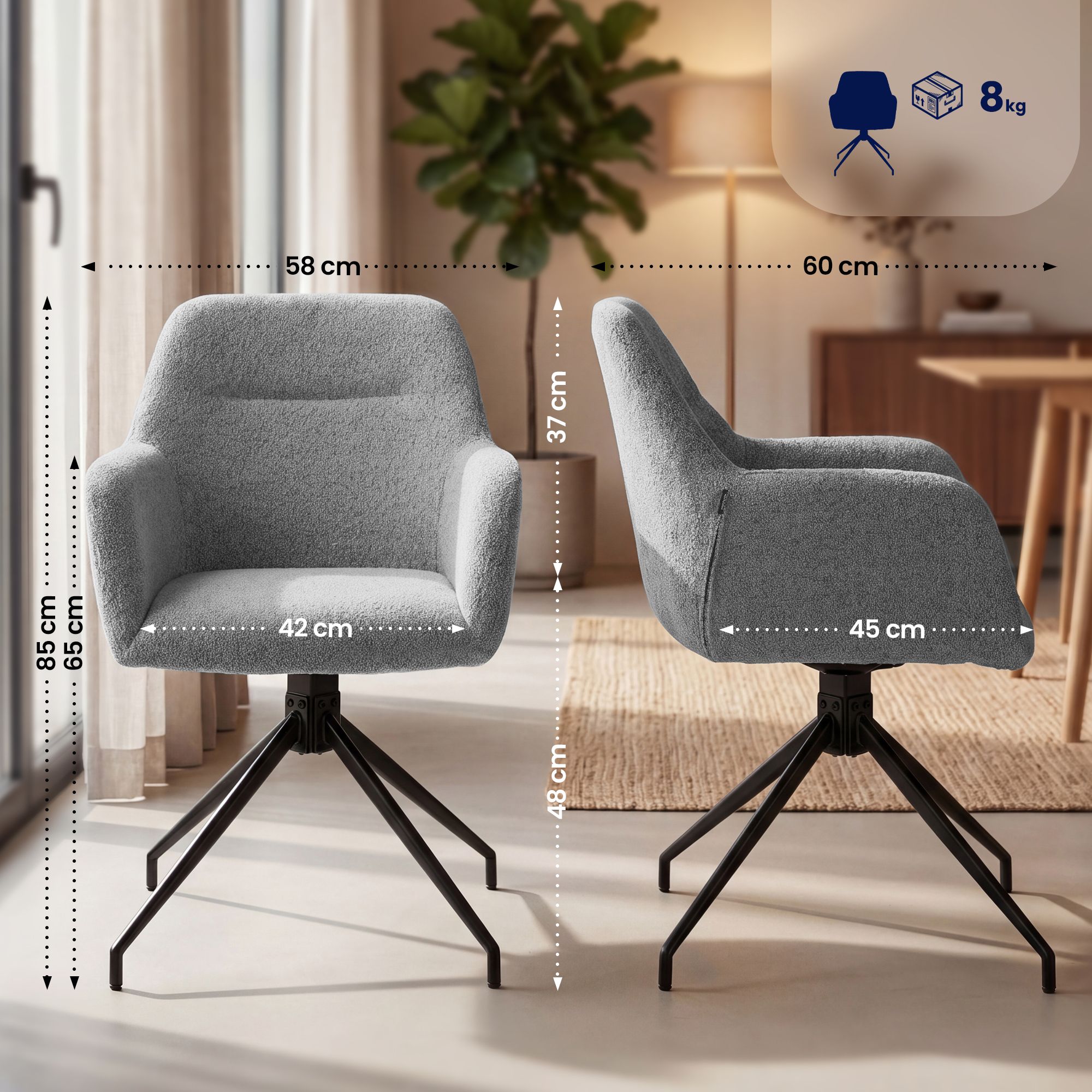 Chaise de salle a manger Merlinda en tissu teddy
