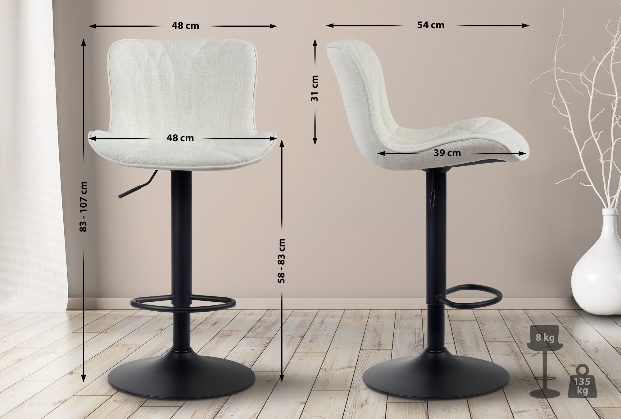 Lot de 2 Tabourets de bar Linus Pied en Métal réglable pivotant