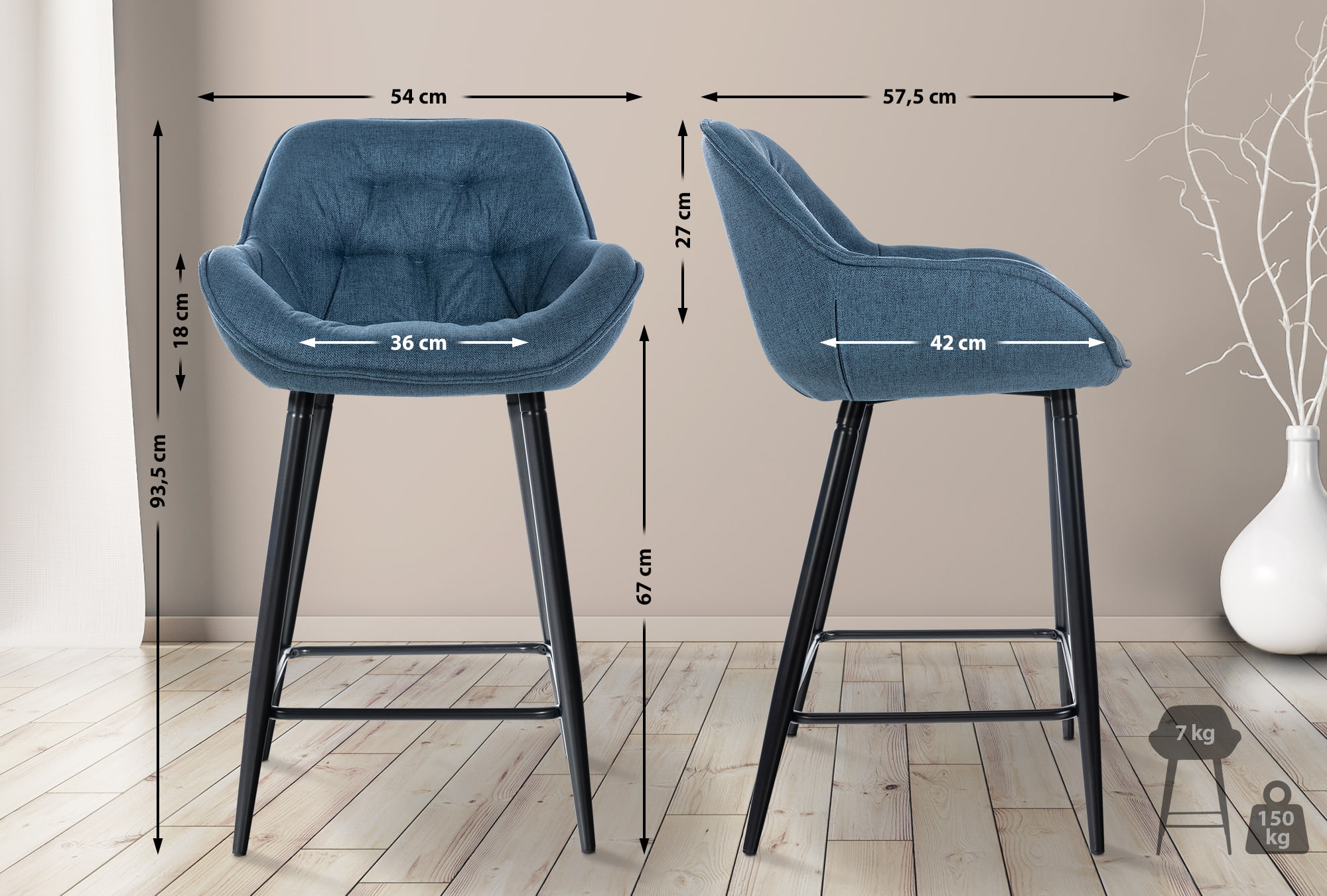 Lot de 2 Tabourets de bar Gibson avec Pieds en Métal