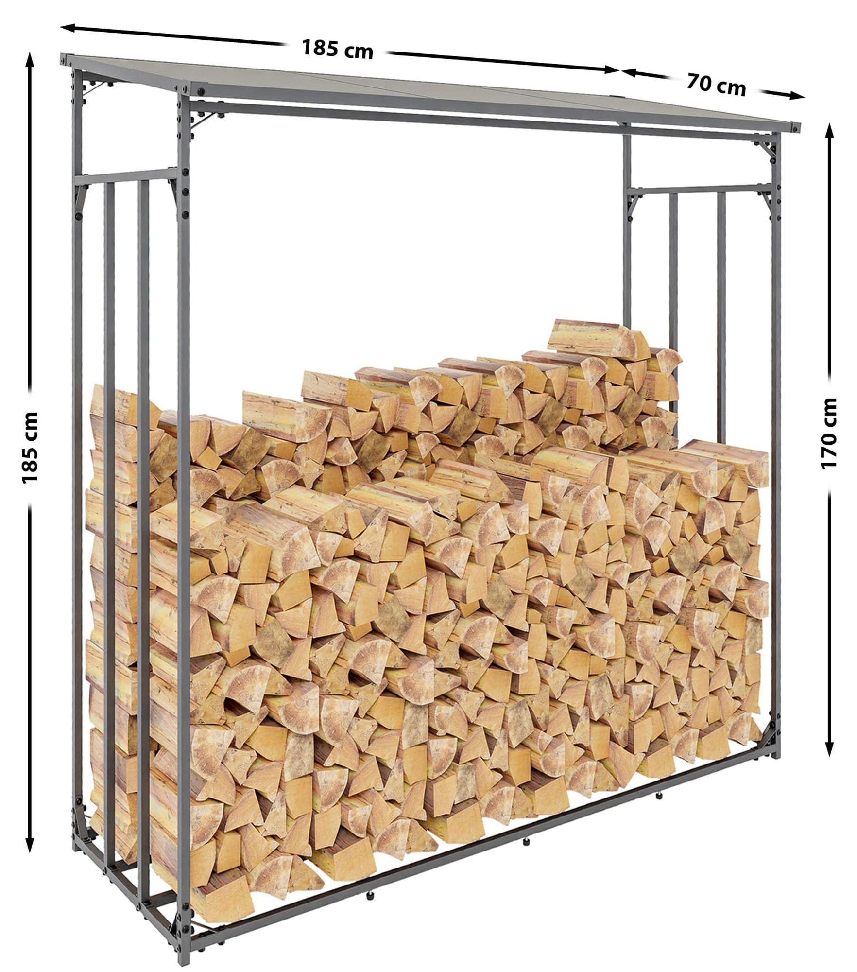Abri pour bois de cheminée 05 - Dimensions : 360 x 80 x 205 cm (L x l x h)
