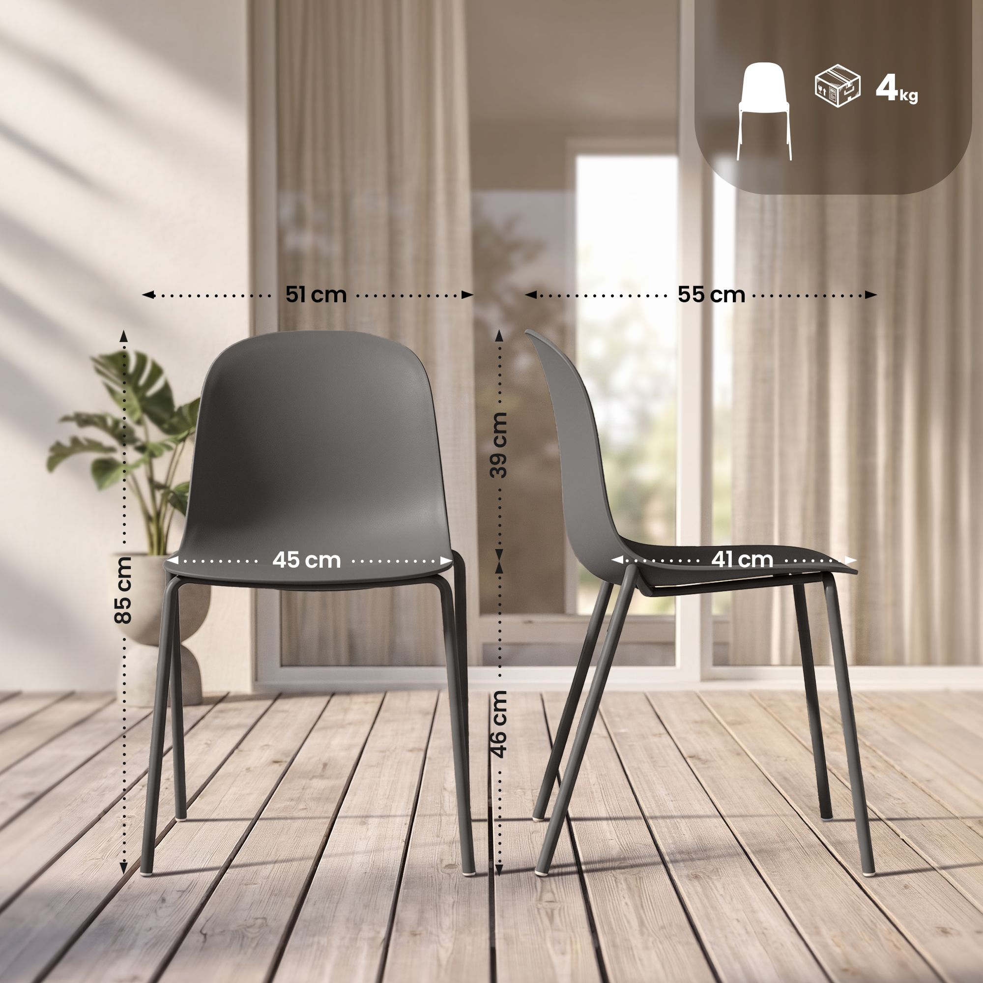 Lot de 4 chaises empilables Hardin