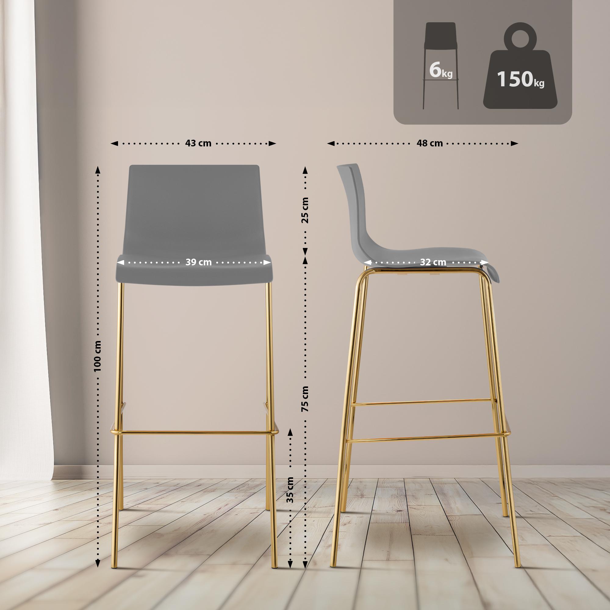 Lot de 2 tabourets de bar Hover, plastique, piètement 4 pieds, doré