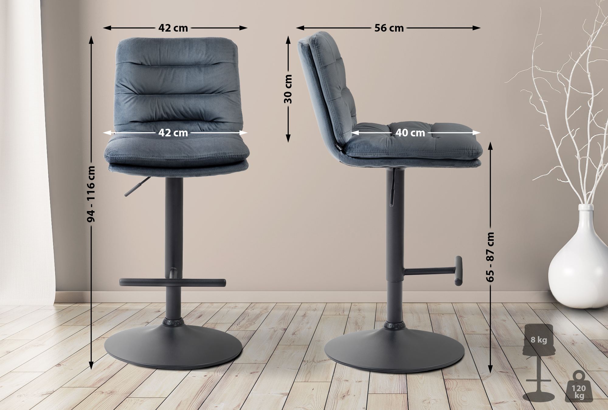 Tabouret de bar Damar velours