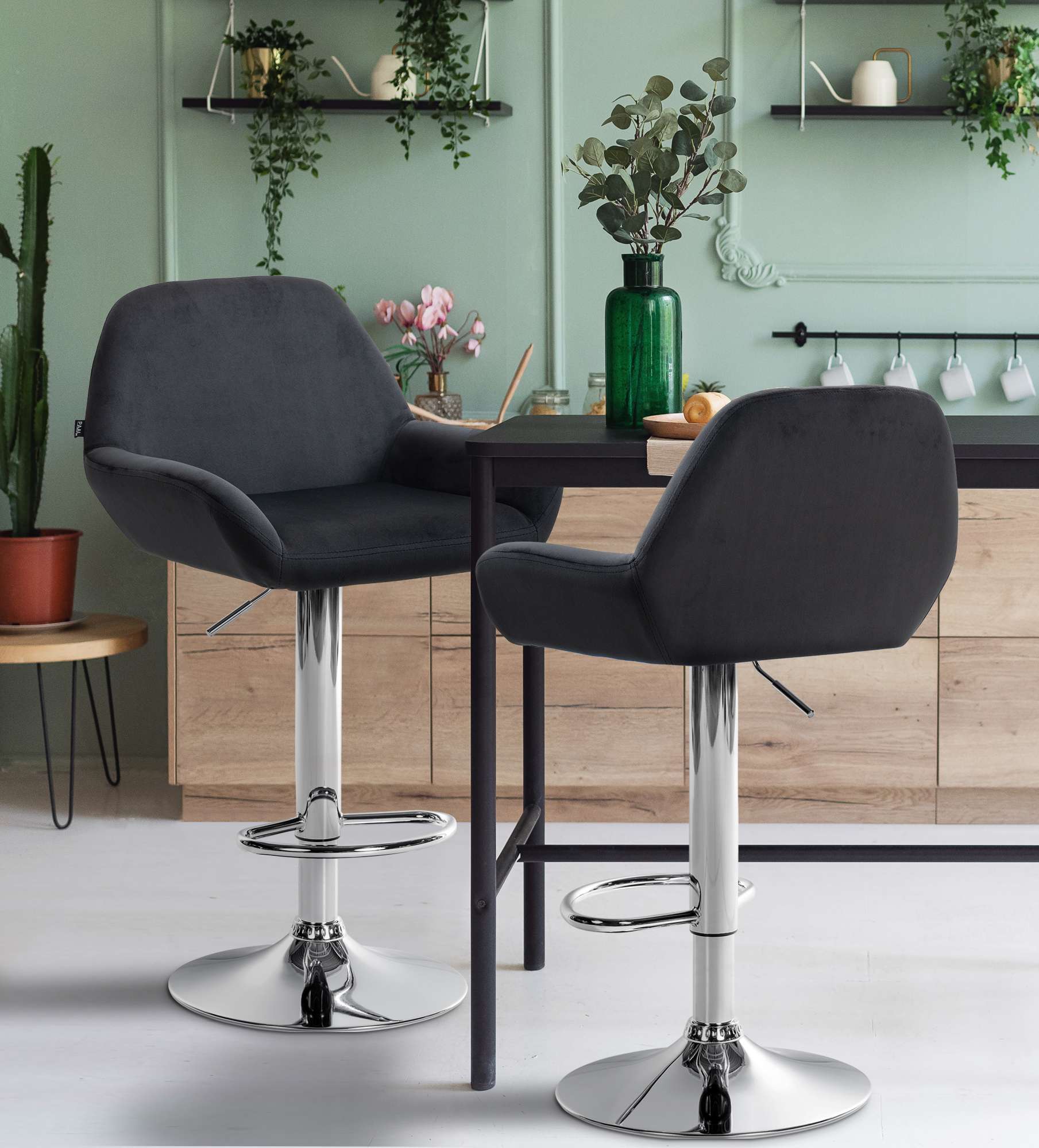Tabouret de bar Braga Velours avec pied en métal réglable et pivotant