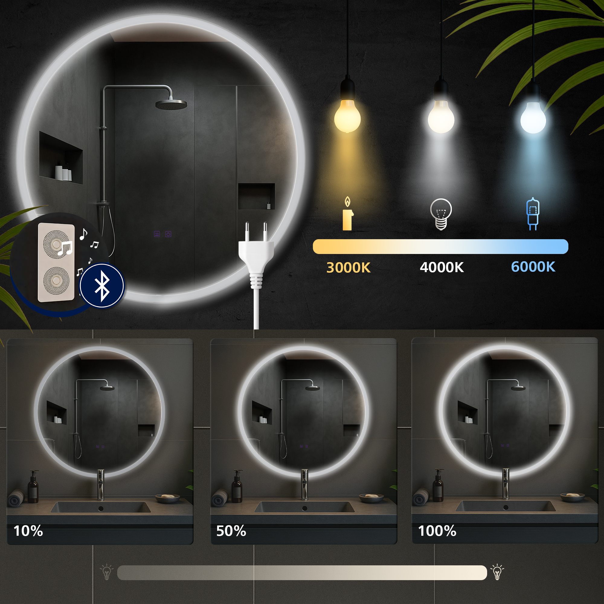 Miroir de salle de bain Laconia avec Bluetooth