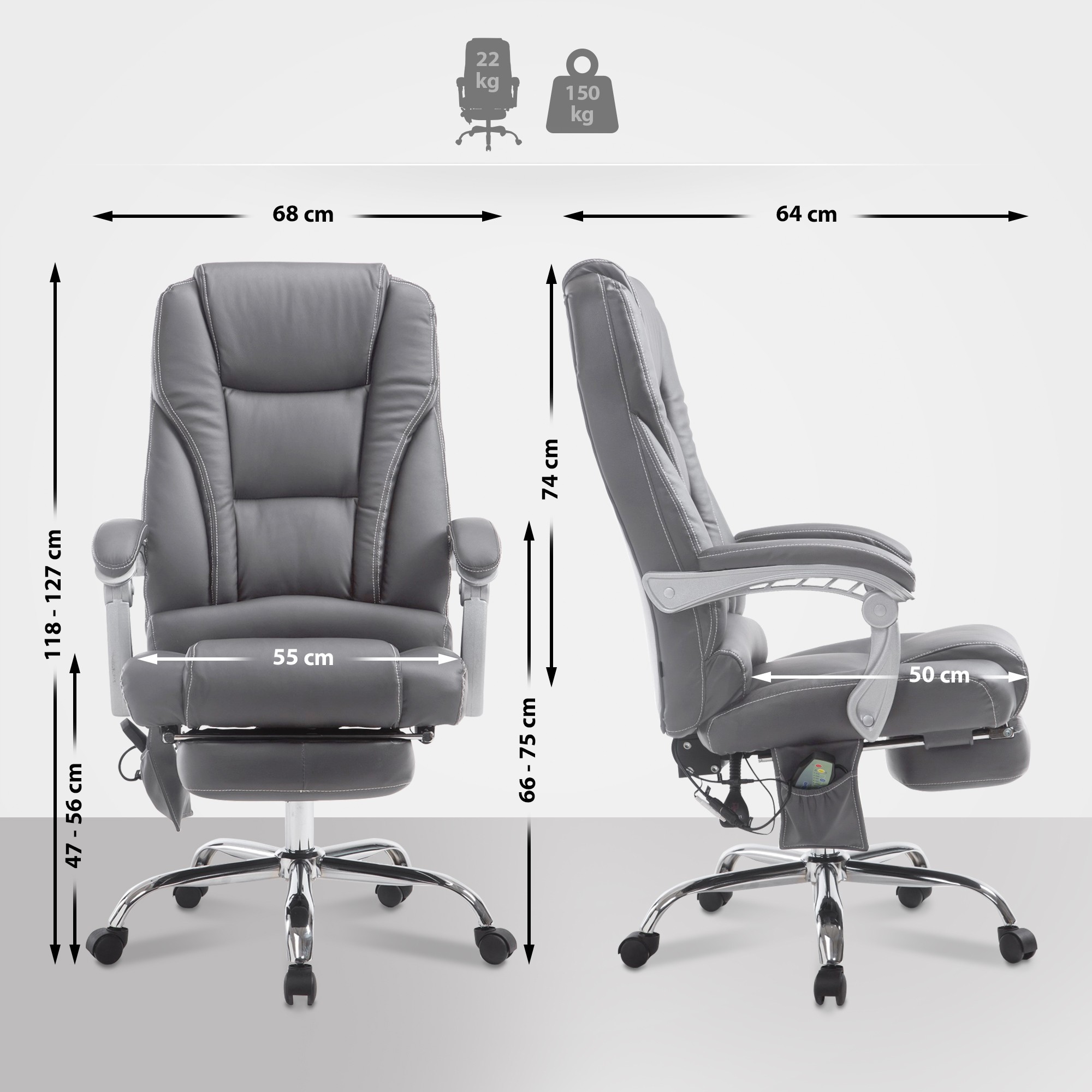 Chaise de bureau Pacific avec fonction massage simili cuir