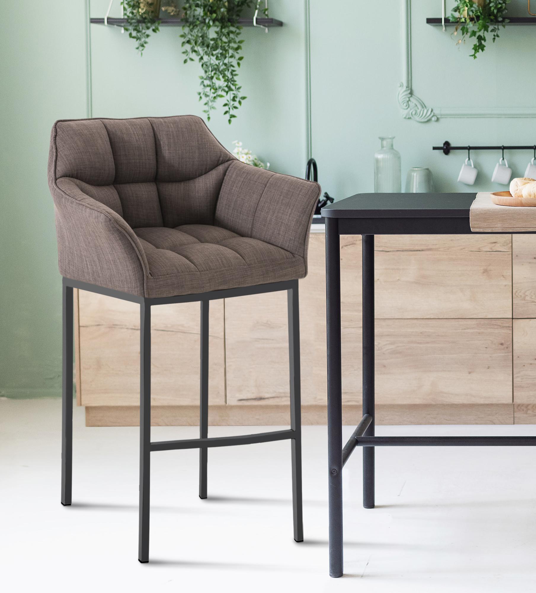 Tabouret de bar Damaso en tissu avec cadre à quatre pieds