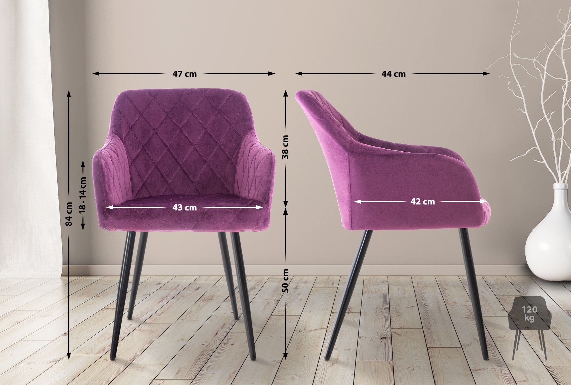 Lot de 4 chaises de salle à manger Shila avec Piètement en Métal noir