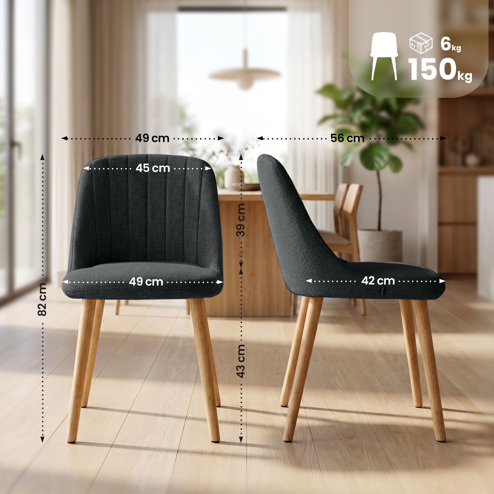 Chaise de salle a manger Arie en tissu