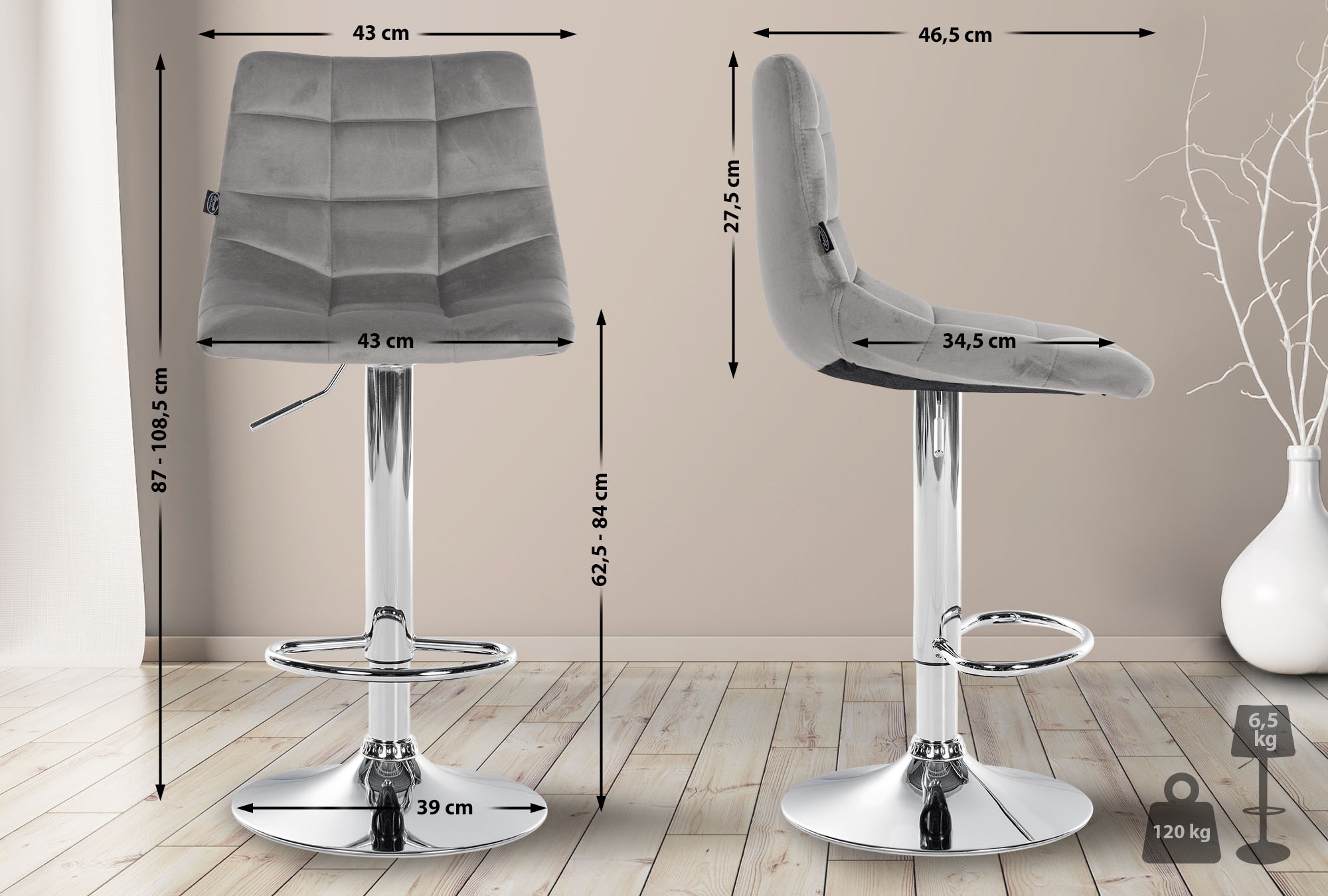 Tabouret de bar Jerry velours