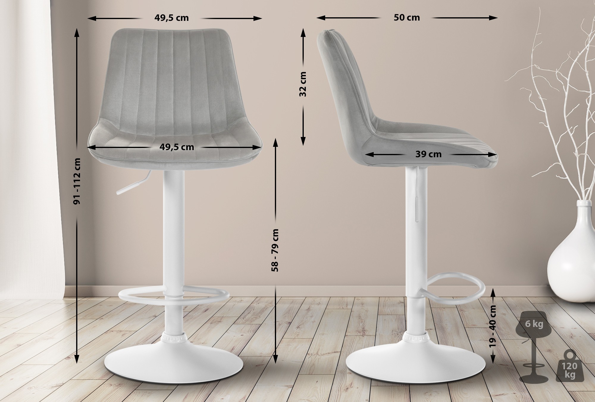 Tabouret de bar Toni en velours