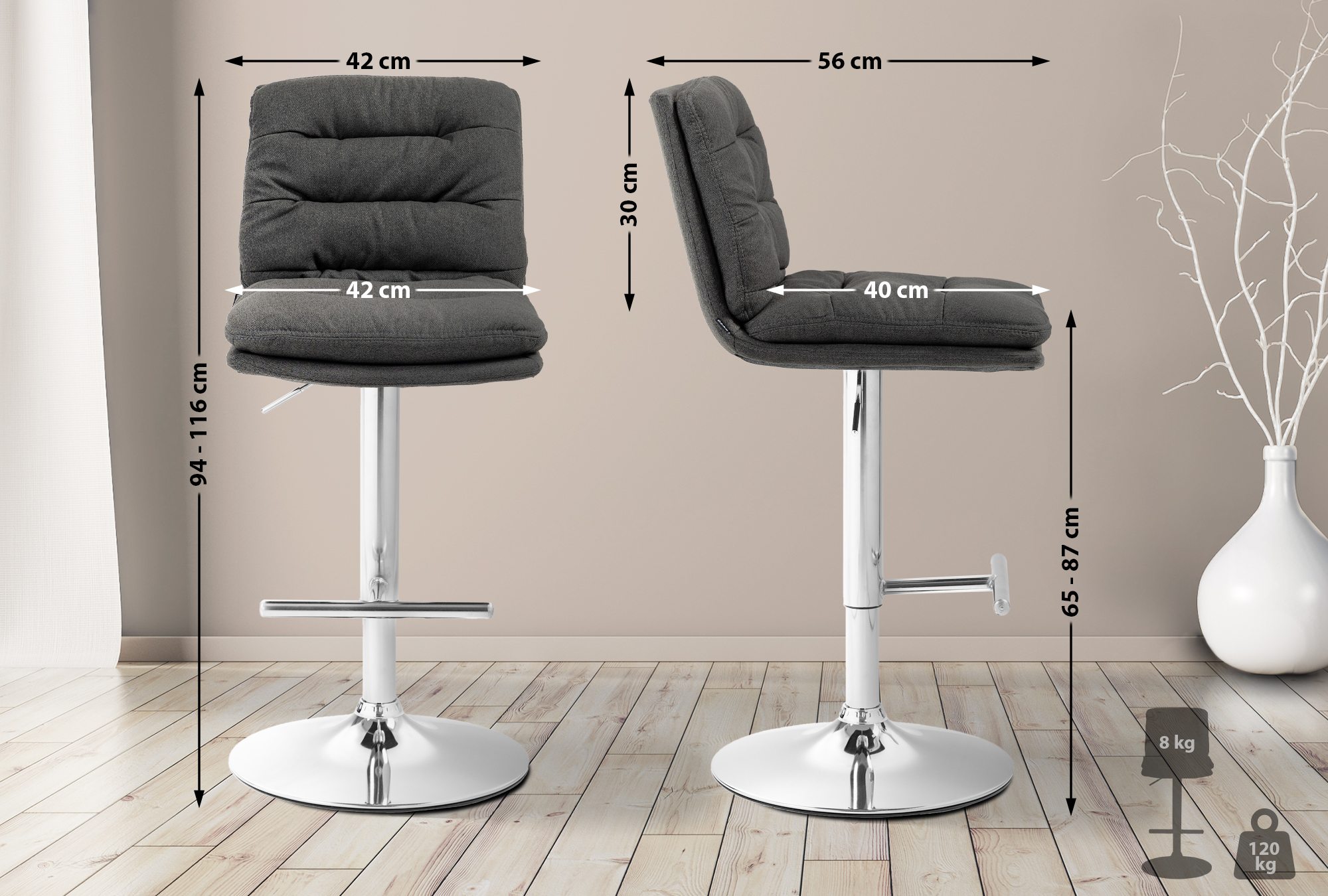 Lot de 2 tabourets de bar Damar tissu