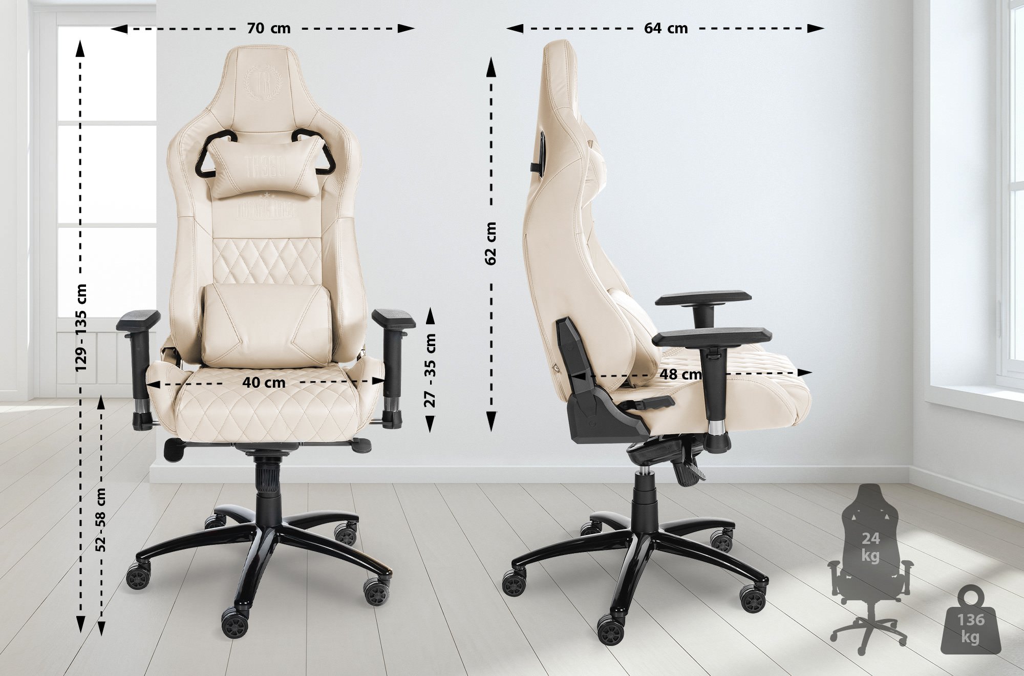Fauteuil de bureau Keren revêtement en cuir véritable