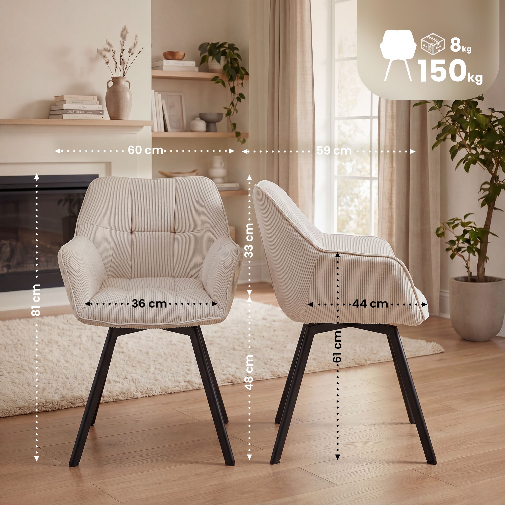 Chaise de salle à manger Jordi Cord