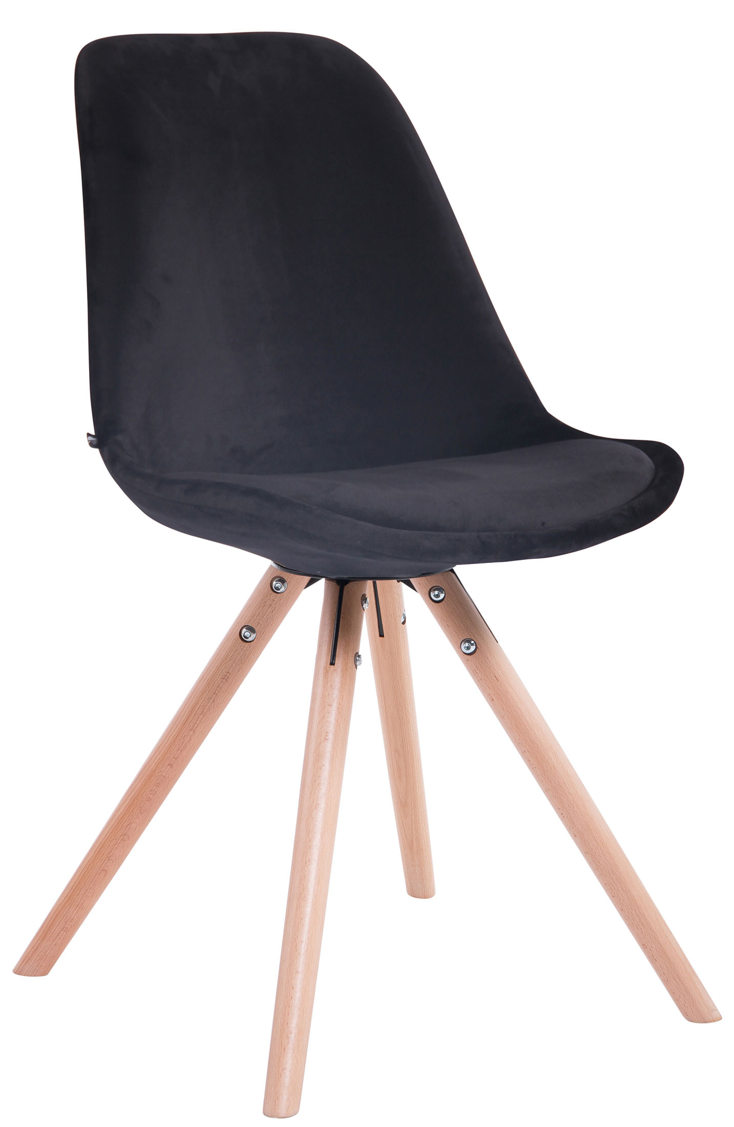 Lot de 4 Chaises de salle à manger Toulouse Velours Pieds ronds bois
