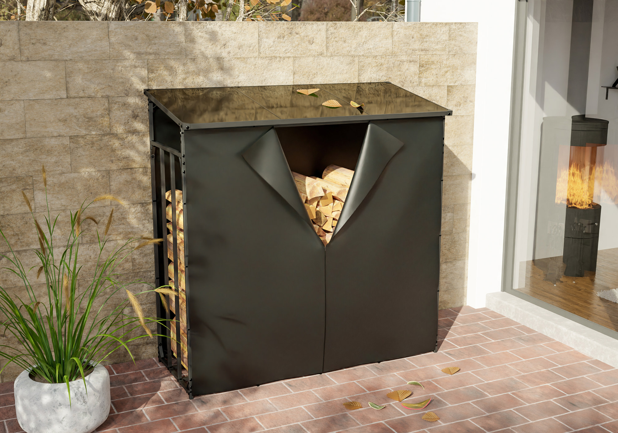 Abri pour bois de chauffage Ruston en Aluminium avec bâche de protection