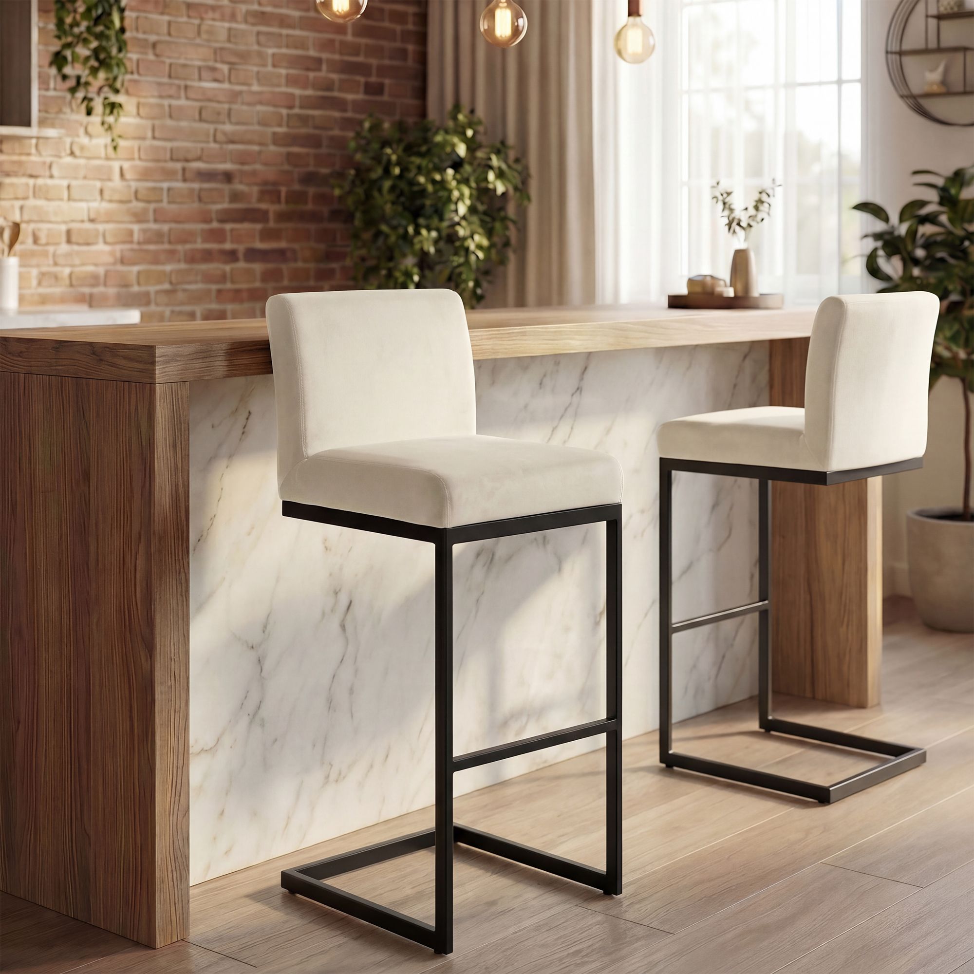 Lot de 2 tabourets de bar Hopewell en velours
